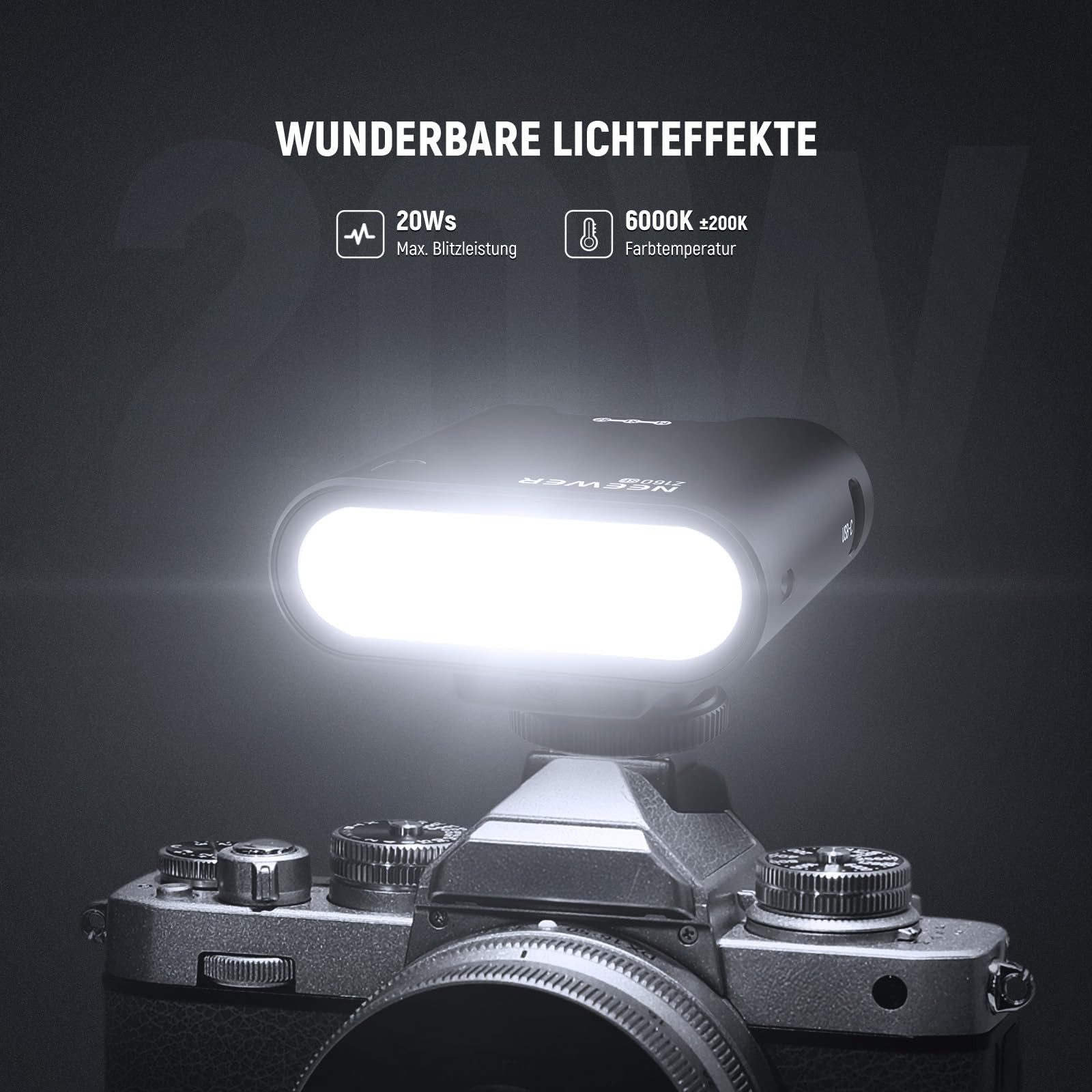 Neewer Z160 SE Kamera Blitz 20Ws GN15, 6000±200K, Manuelle/S1/S2 Blitzmodi Blitzgerät, (3,7V/1200mAh Akku, Flash Speedlight für Canon Nikon Sony Kameras) – Bild 5 von 5