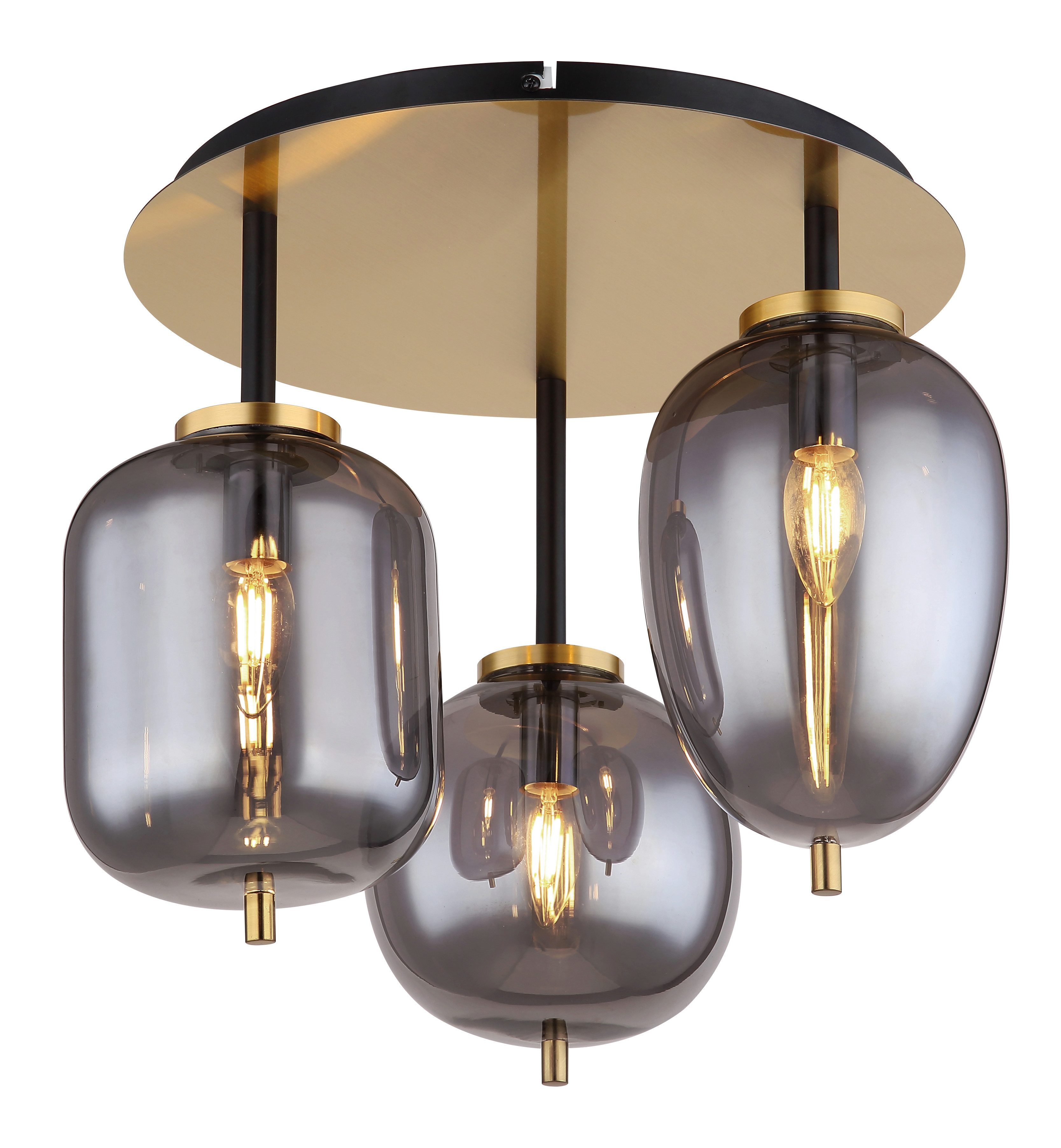 GLOBO LIGHTING Deckenleuchte BLACKY I, ohne Leuchtmittel, Hängeleuchte Messing matt, Rauchglas, 3 Gläser, E14