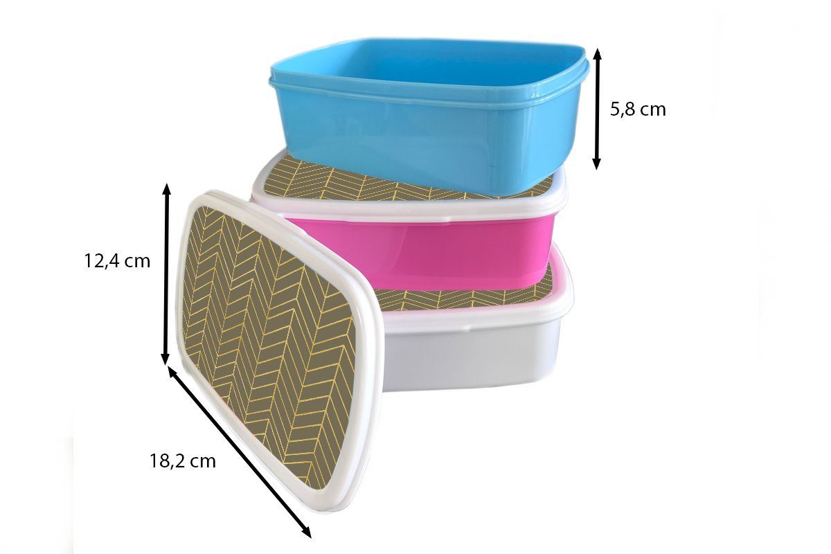 MuchoWow Lunchbox Muster - Kinder, Mädchen, für rosa Kunststoff - Brotbox Snackbox, Kunststoff, (2-tlg), - Erwachsene, Linie Grün Brotdose Gold