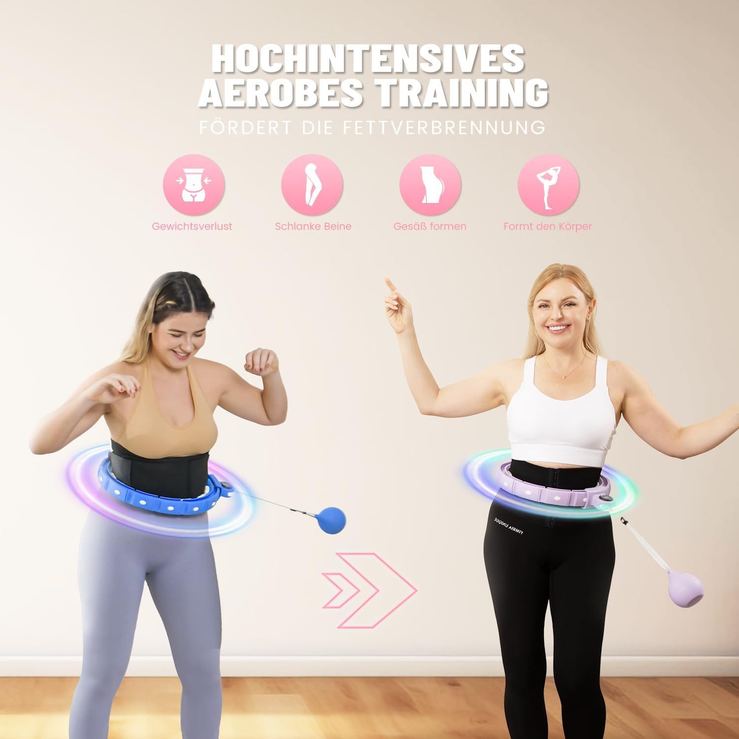 Vivitar Hula-Hoop-Reifen mit Bunten LED-Lichteffekten und Gewicht Kugel, 18 abnehmbaren Teile (Verstellbare Größe von 72cm bis 121cm Taillenumfang, Stabiler & Leiser Hoola Hoop, Bunte Lichteffekte und Wiederaufladbarkeit, Massagenoppen für entspannendes Hula Hoop Erlebnis, Mit Lichteffekten von LEDs Farbveränderung nach Drehgeschwindigkeit, Überlegene Batterielaufzeit, 18-tlg), Perfekt für effektiven Gewichtsverlust und Spaß beim Training