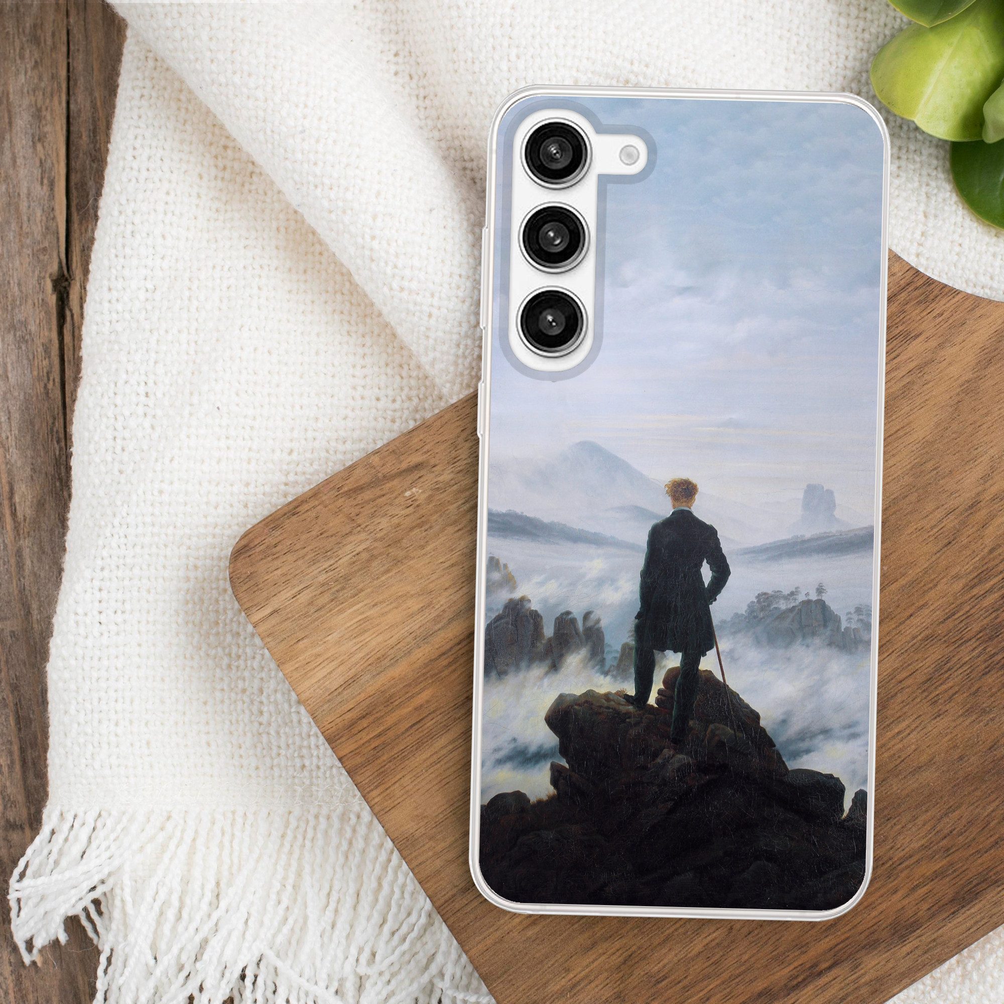 MuchoWow Handyhülle für Samsung Galaxy S23 Plus Der Wanderer über dem Nebelmeer - Caspar D, Phone Case, Silikon, Schutzhülle Dünn