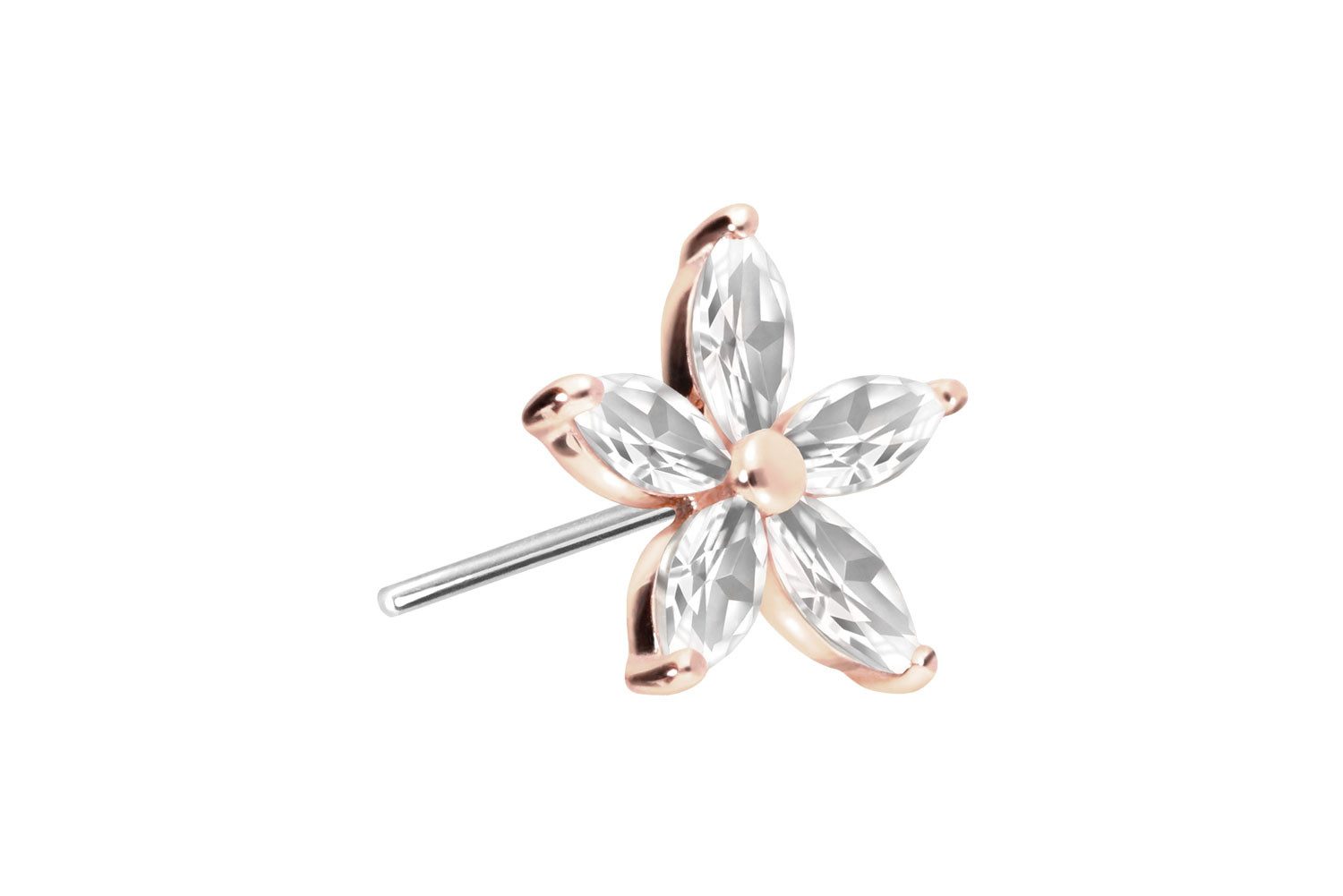 PIERCINGLINE Piercing-Set 14 Karat Gold Aufsatz mit Titan Push Pin MOISSANIT-BLUME (Push Pins, 1-tlg)