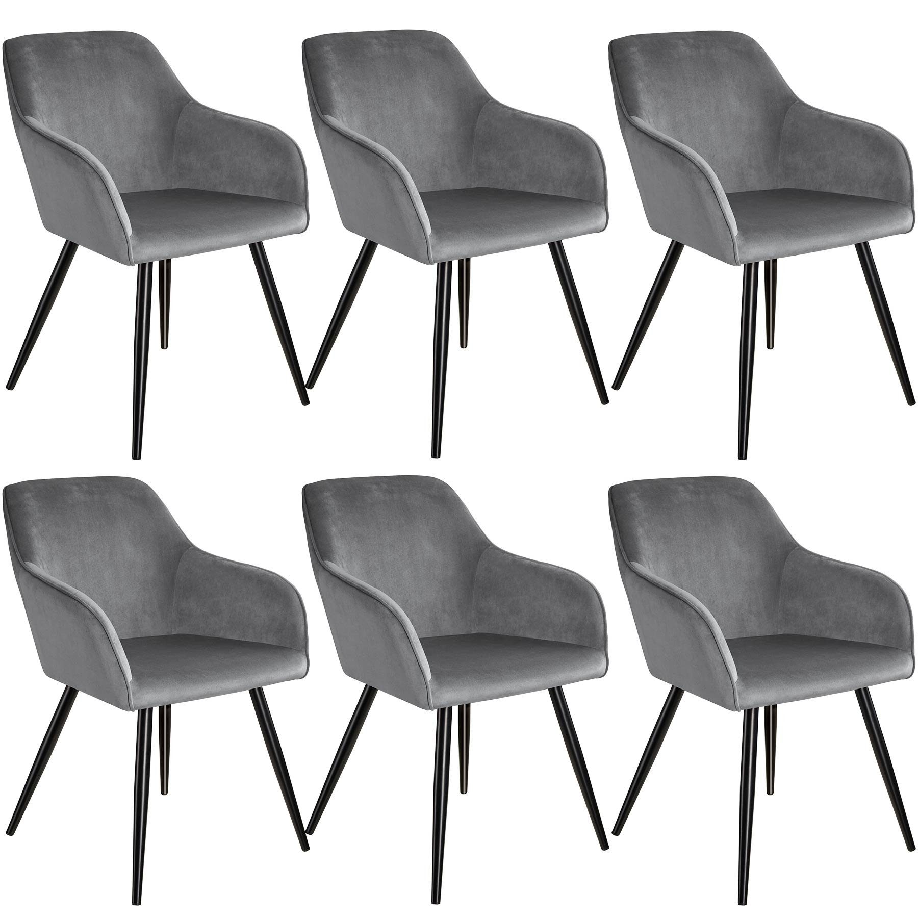 tectake Esszimmerstuhl 6er Set Stuhl Marilyn Samtoptik, schwarze Stuhlbeine  (ul>6 Stühle in Samtoptik, 6 St), Gepolstert