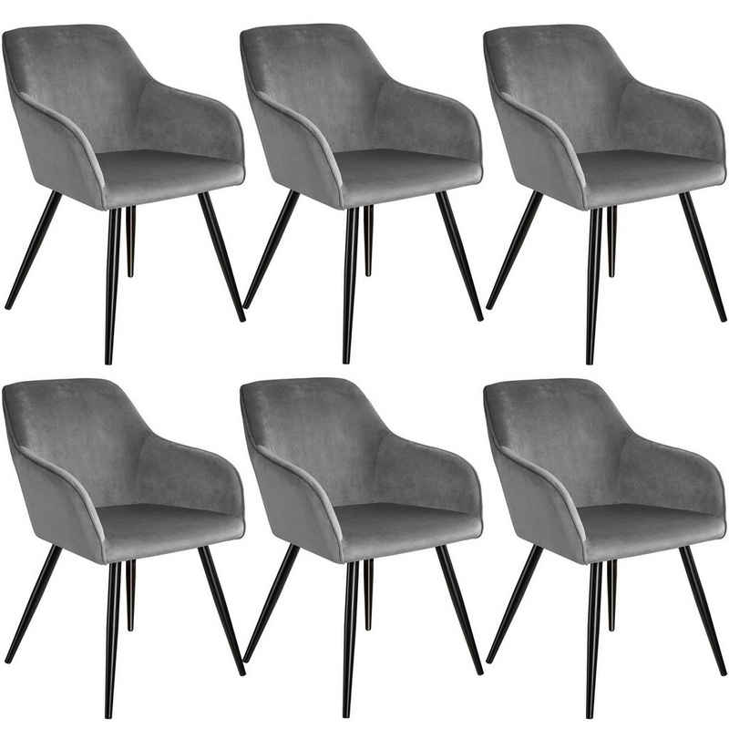 tectake Esszimmerstuhl 6er Set Stuhl Marilyn Samtoptik, schwarze (6er Set, 6 St), gepolstert, gepolsterter Sitz