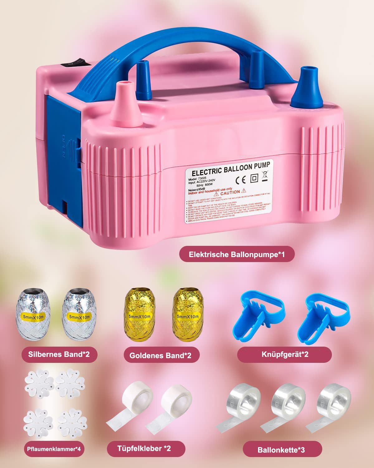 SinLaw Luftpumpe Elektrische Ballonpumpe, Ballonpumpe 600 Watt Inflator (1-tlg), Doppeldüsen mit automatischem und halbautomatischem Modus