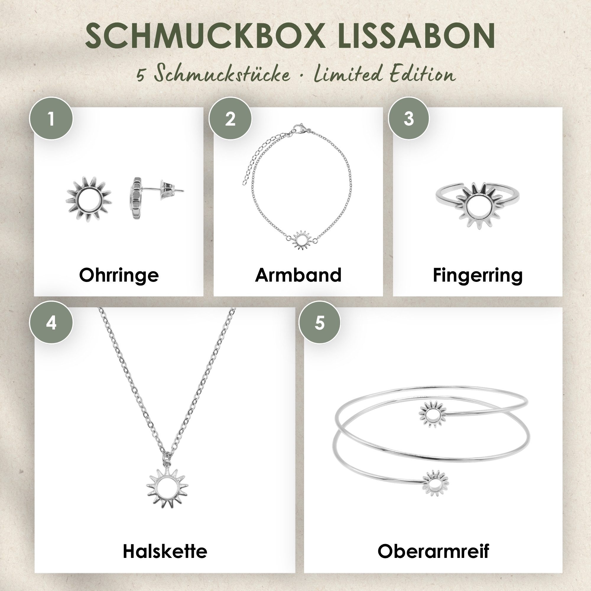 Heideman Schmuck-Adventskalender Summerbox Lissabon silberfarben, Schmuckset mehrteilig Schmuck für Frauen - 5 Schmuckstücke