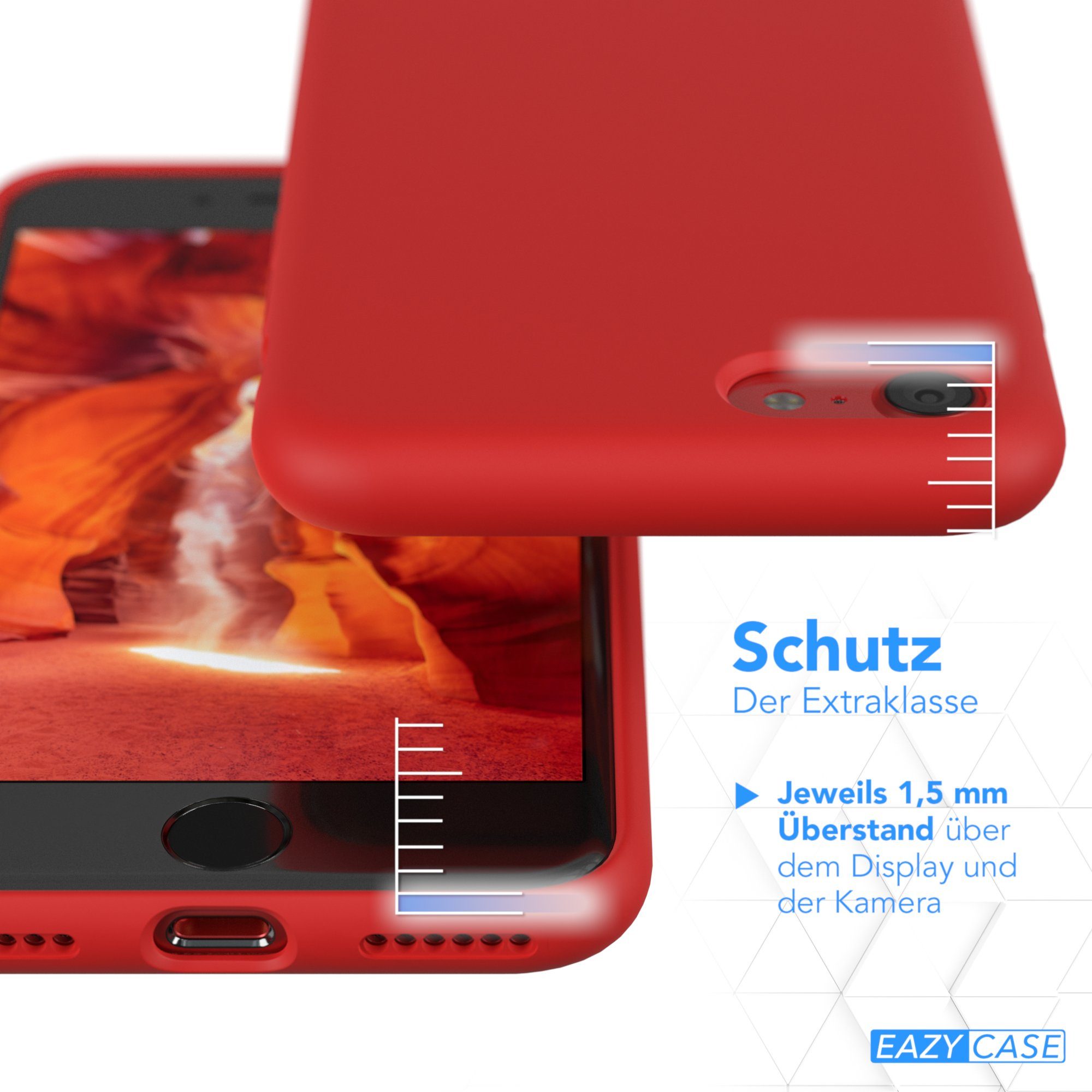 EAZY CASE Handyhülle Premium Case für iPhone SE 2022/2020, iPhone 8/7 4,7 Zoll, Smart Slimcover mit Displayschutz Handy Softcase Silikonhülle Etui Rot