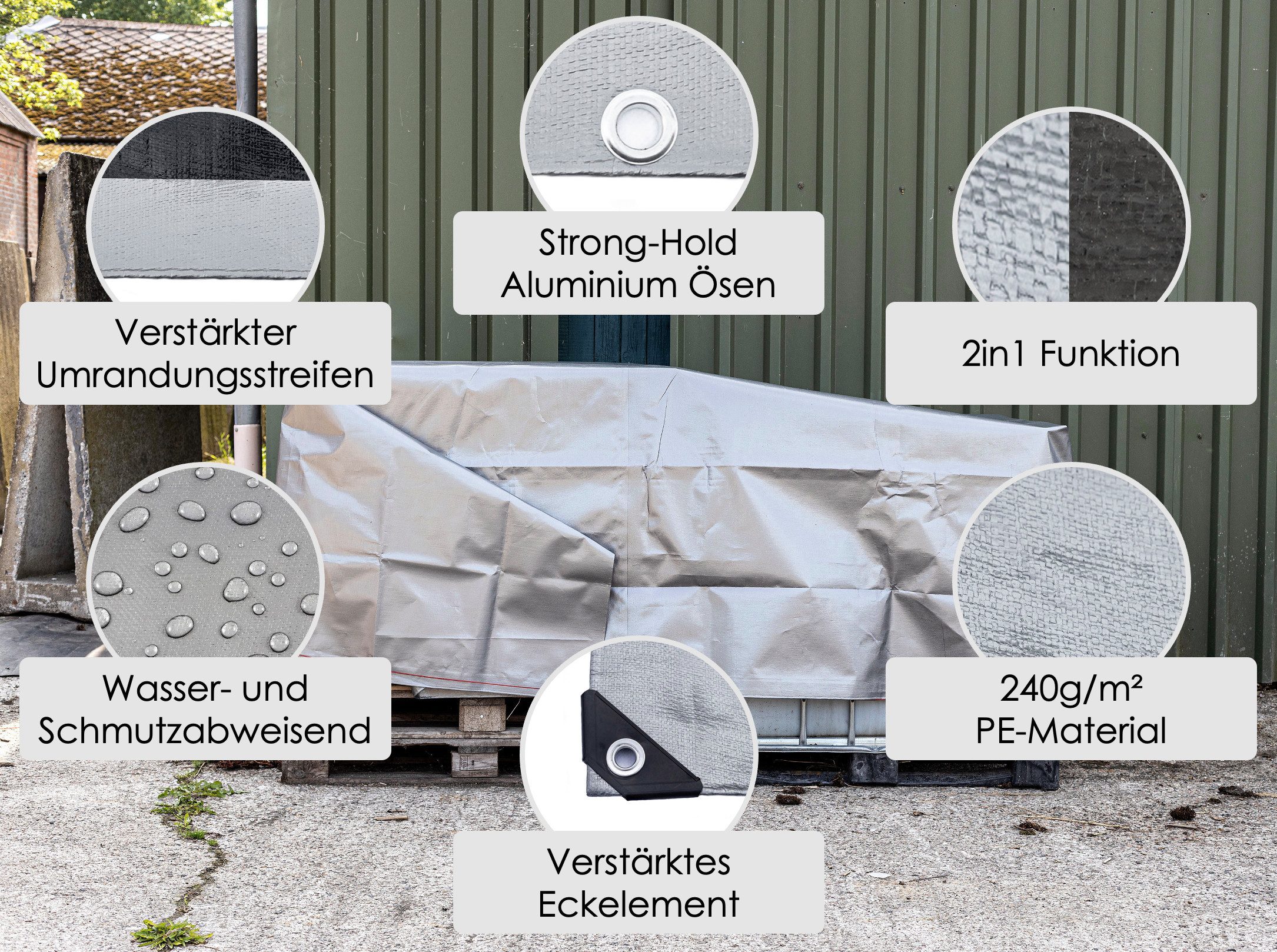 Thumbnail - HomeBee Schutzplane Abdeckplane (240g/m² PE Material, 1-St., 2-in-1 Abdeckplane für Sommer und Winter, Solar Abdeckplane...