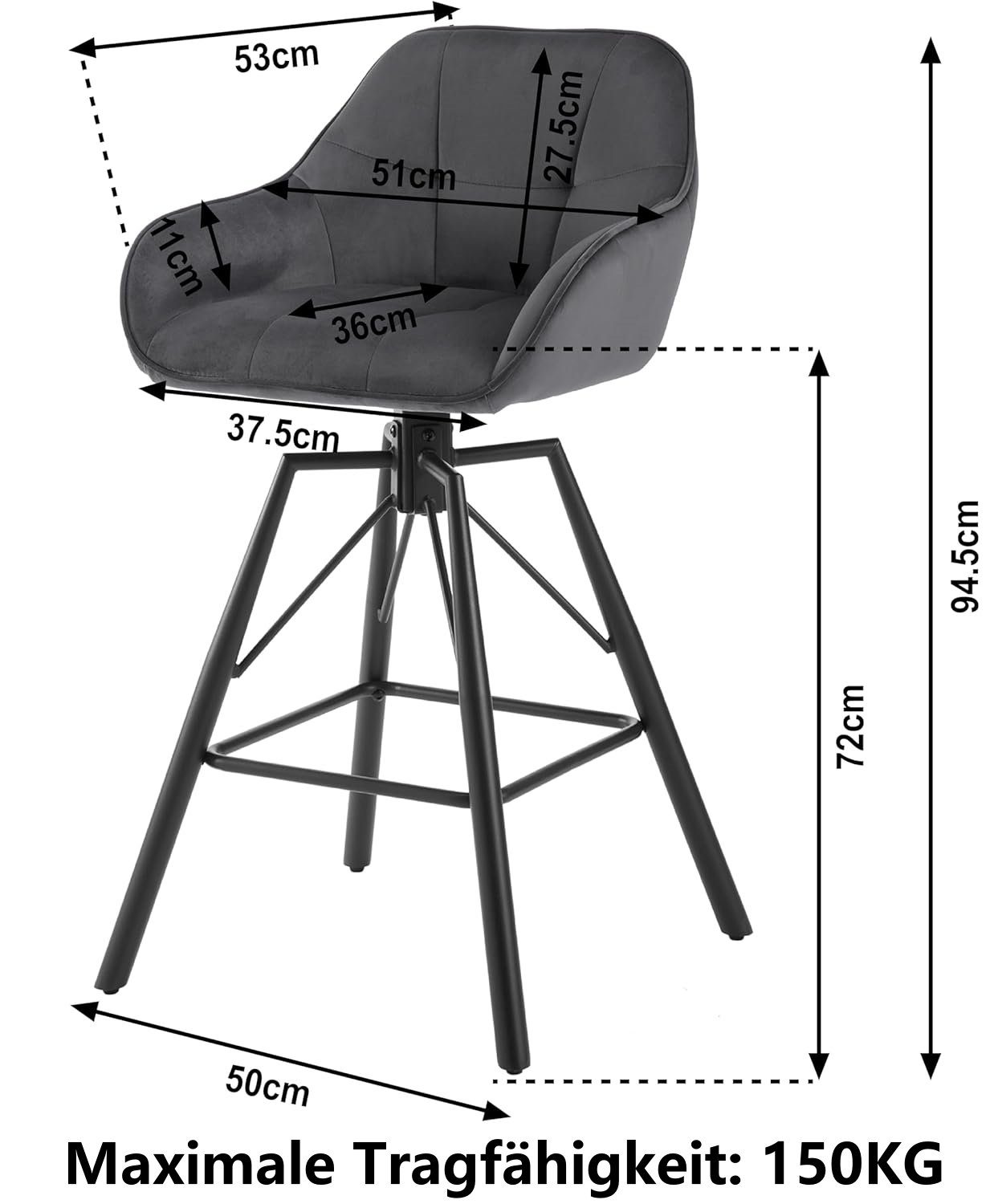 Woltu Barhocker (2 St), 2er Set, mit Lehne Fußstütze, drehbar