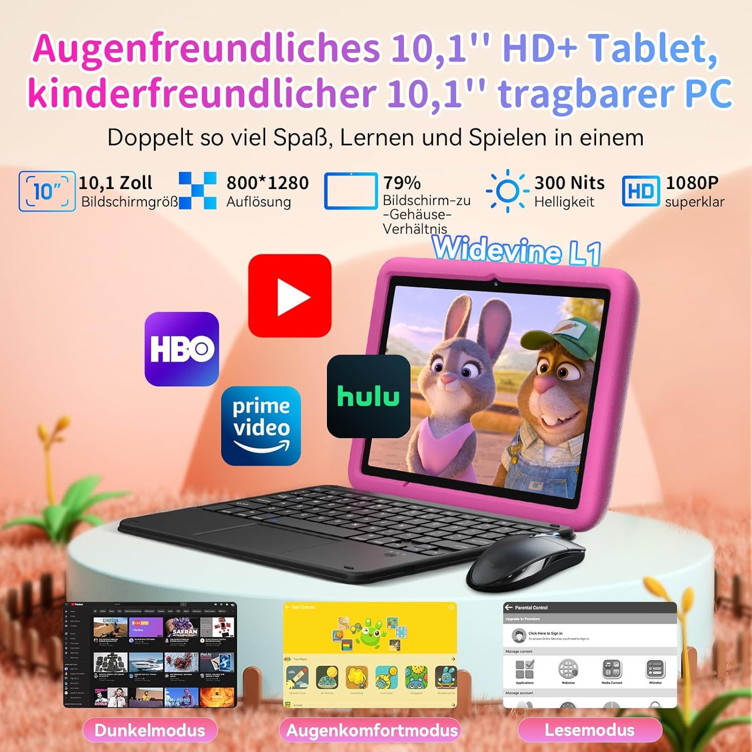 blackview Kinder Tablet 10 Zoll mit Schutzhülle, Android, WLAN, Elternkontrolle Tablet (10.1", 128 GB, Android 14, WLAN (Wi-Fi), Android 14, HD+ Display, 128GB, – Bild 4 von 5