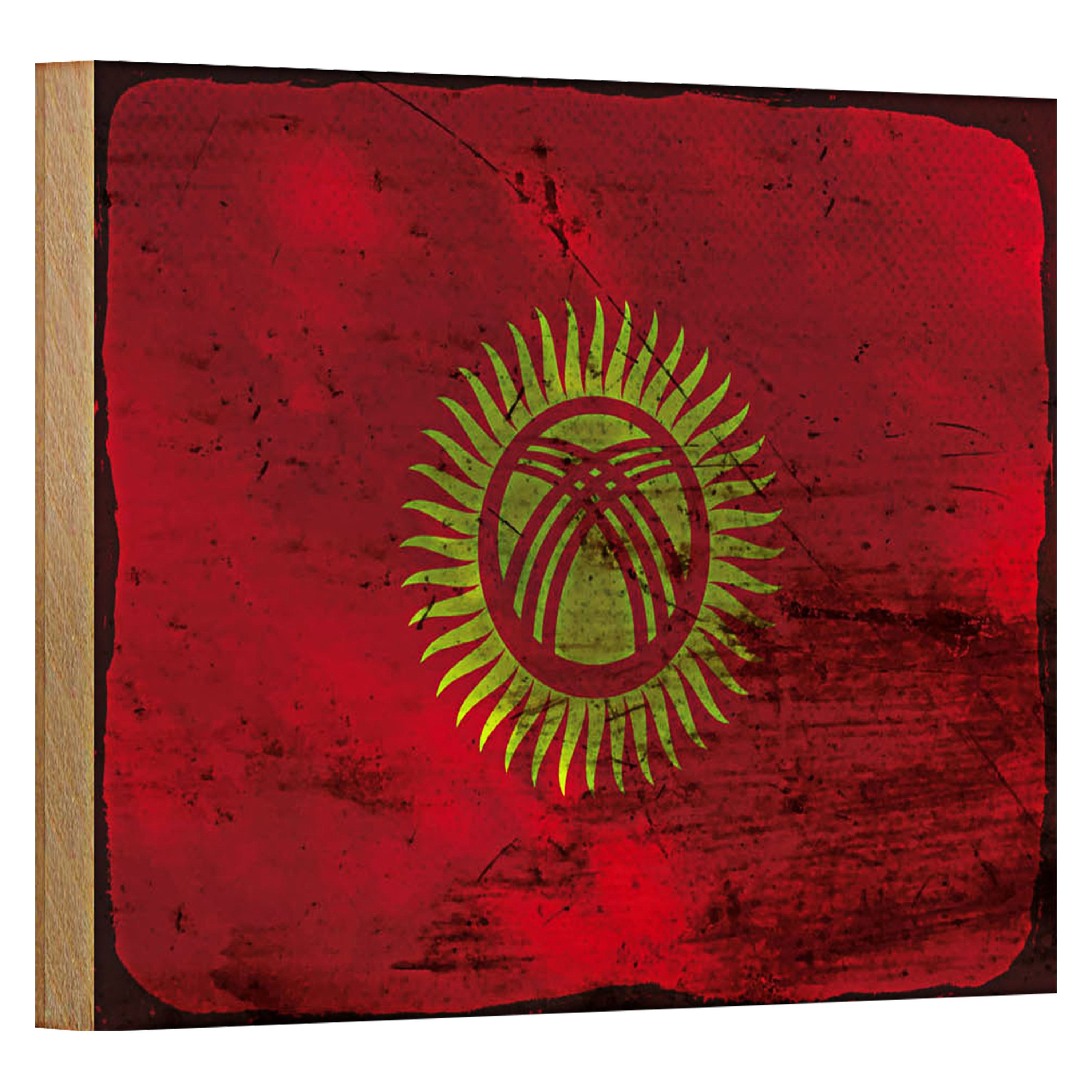 Roomando Holzbild Flagge Kirgisistan 18x12cm Kyrgyzstan Rost