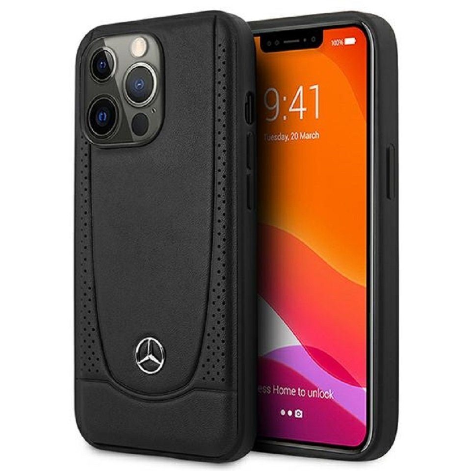 Mercedes Handyhülle Case iPhone 15 Pro Max Echtleder schwarz Stern Logo 6,7 Zoll, Kantenschutz