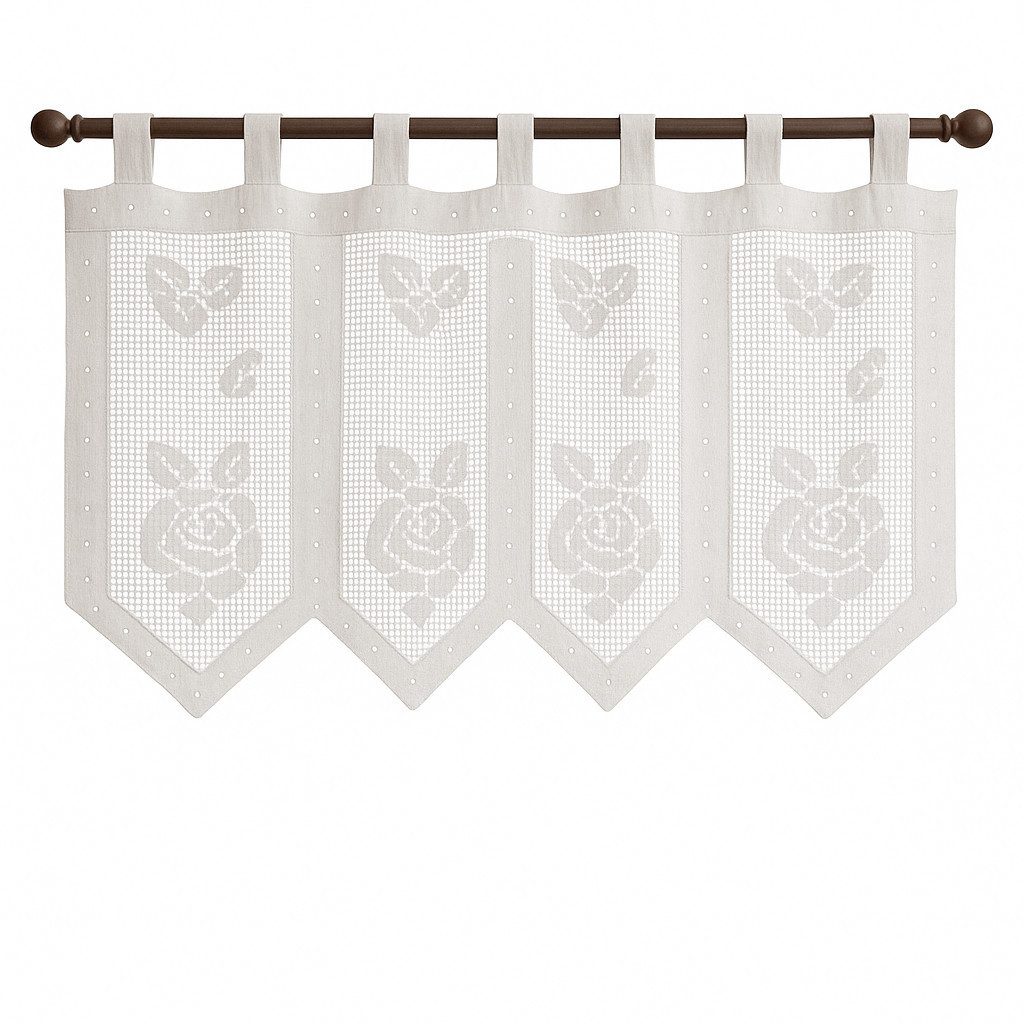 HOSSNER - ART OF HOME DECO Scheibengardine 45x100 cm (1 St), Schlaufen, blickdicht, Baumwolle, Vintage, Romantische Stickerei