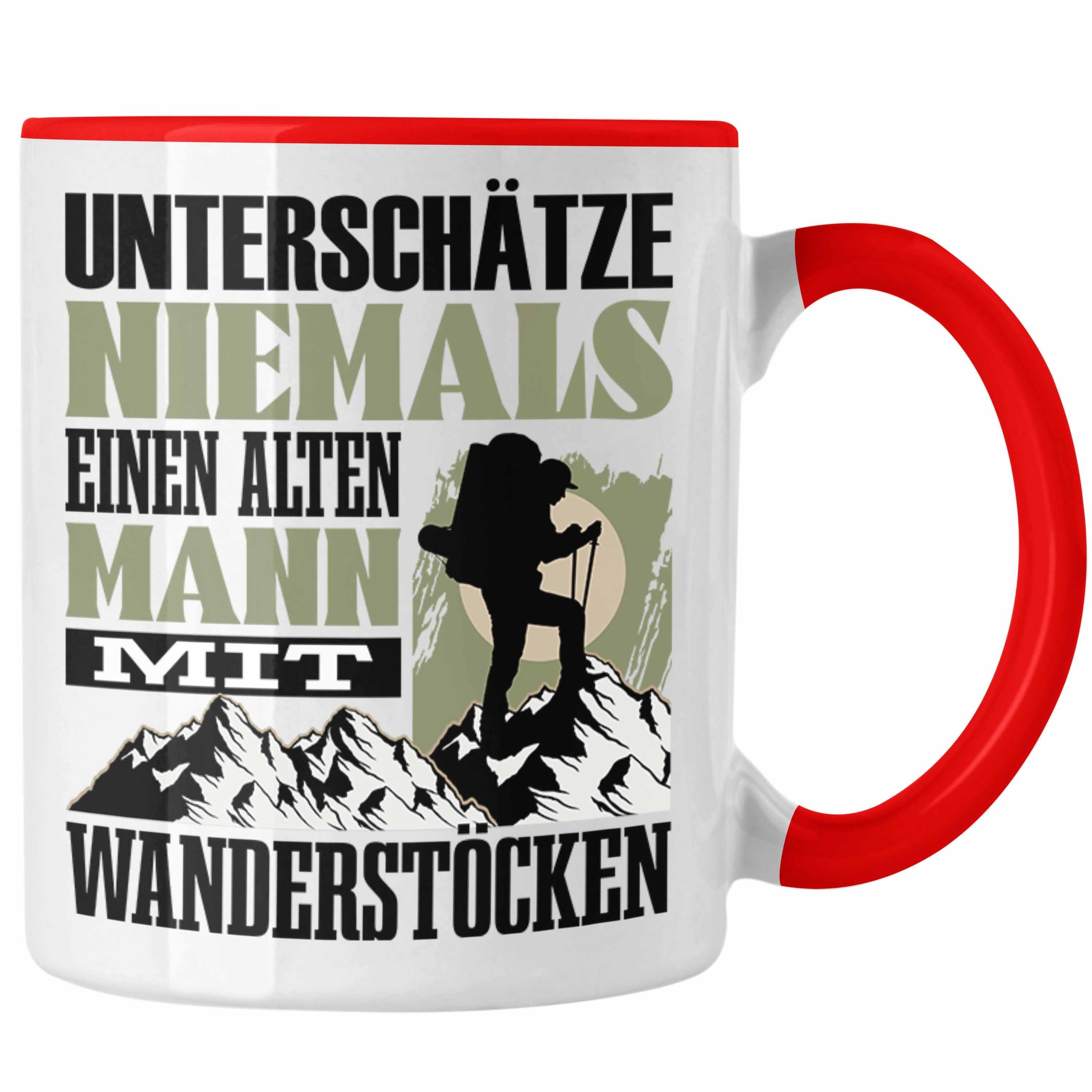 Trendation Tasse Wander Tasse Geschenk Niema für Rot Lustiger Wanderer Spruch Unterschätze