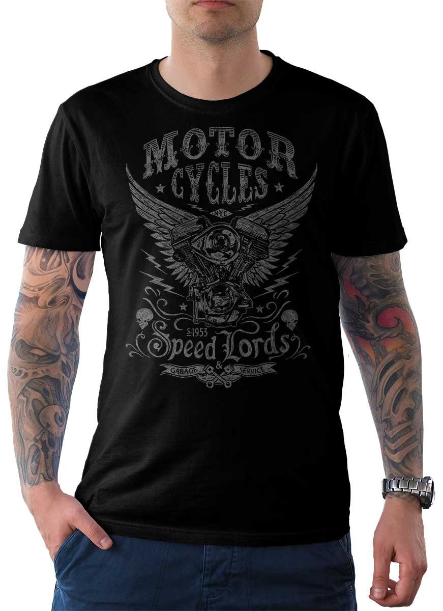 Rebel On Wheels T-Shirt Herren T-Shirt Tee Speedlords mit Biker / Motorrad Motiv Schwarz
