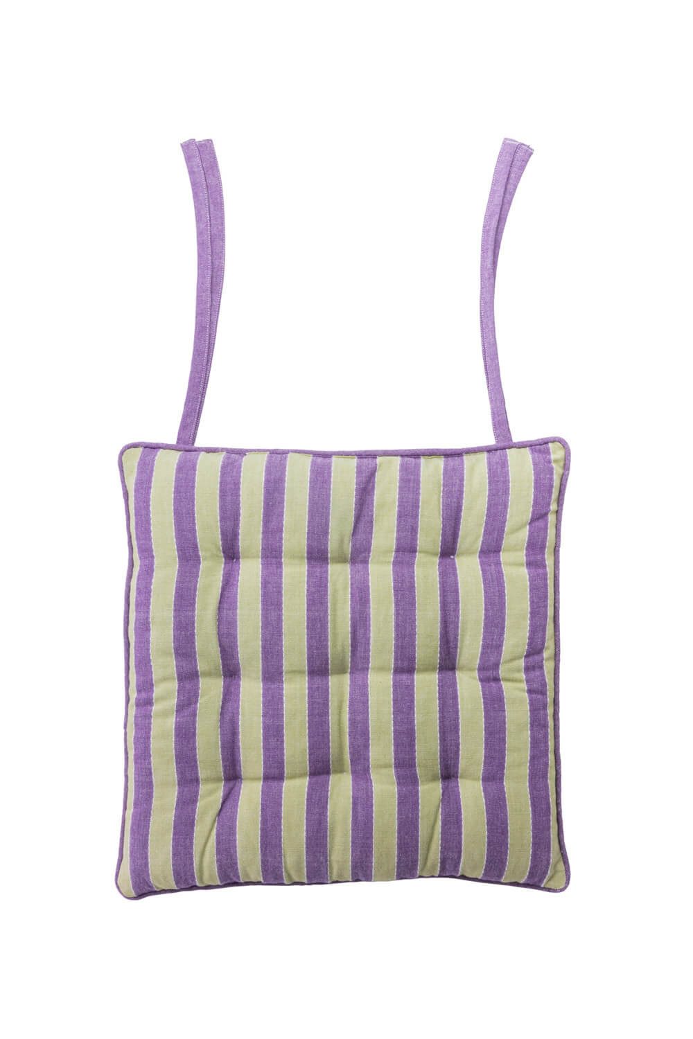 Tranquillo Sitzkissen VIVID LINES lila 40x40x4 cm Bio-Baumwoll-Bezug Bänder zum Fixieren, Nachhaltiges Stuhlkissen mit recycelter Füllung, angenehm gepolstert