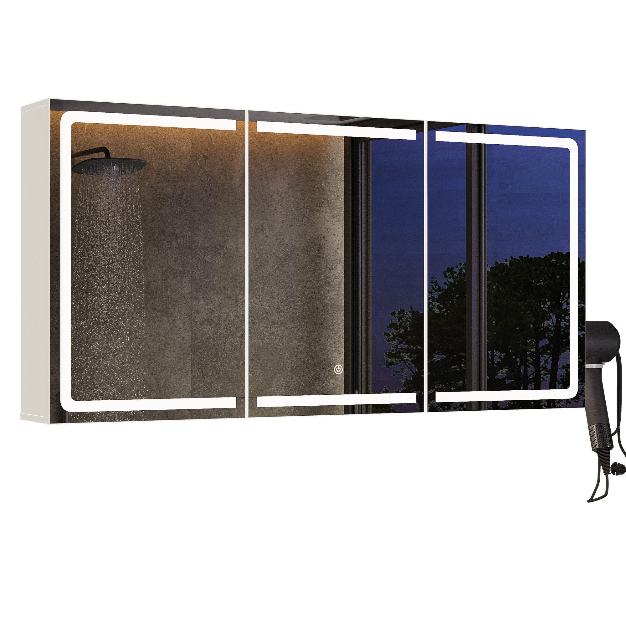 Bealife Spiegelschrank Badezimmerschrank Wandschrank, B:80/100CM (mit Haartrockner-Halter)
