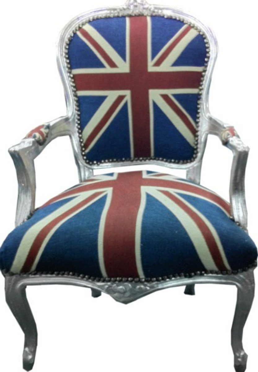 Casa Padrino Besucherstuhl Barock Salon Stuhl Union Jack Design / Silber | Besucherstühle