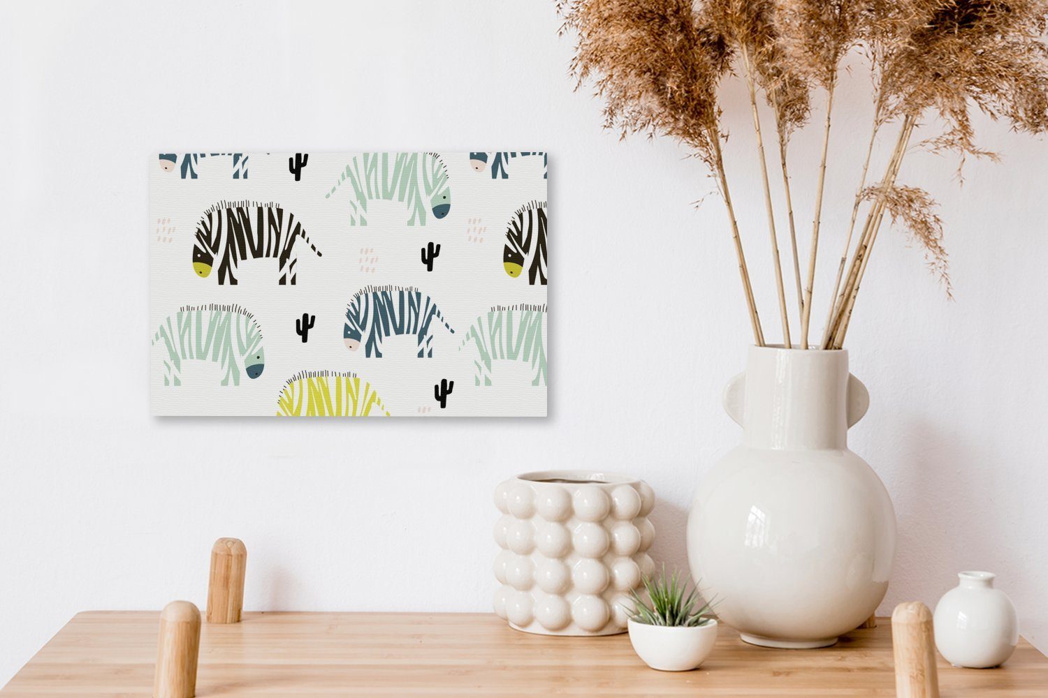 30x20 Leinwandbilder, cm Aufhängefertig, - Wandbild Zebra Leinwandbild Wanddeko, Kaktus (1 Weiß, OneMillionCanvasses® St), - - Farben
