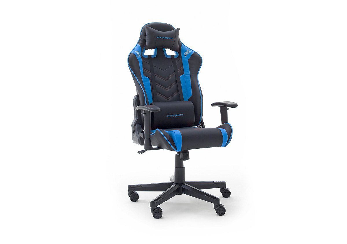 Raburg DXRacer Gaming Chair DXRacer (Chefsessel in schwarz und blau), Wippfunktion bis 135°, Armlehnen höhenverstellbar, Bezug Kunstleder SCHWARZ-BLAU