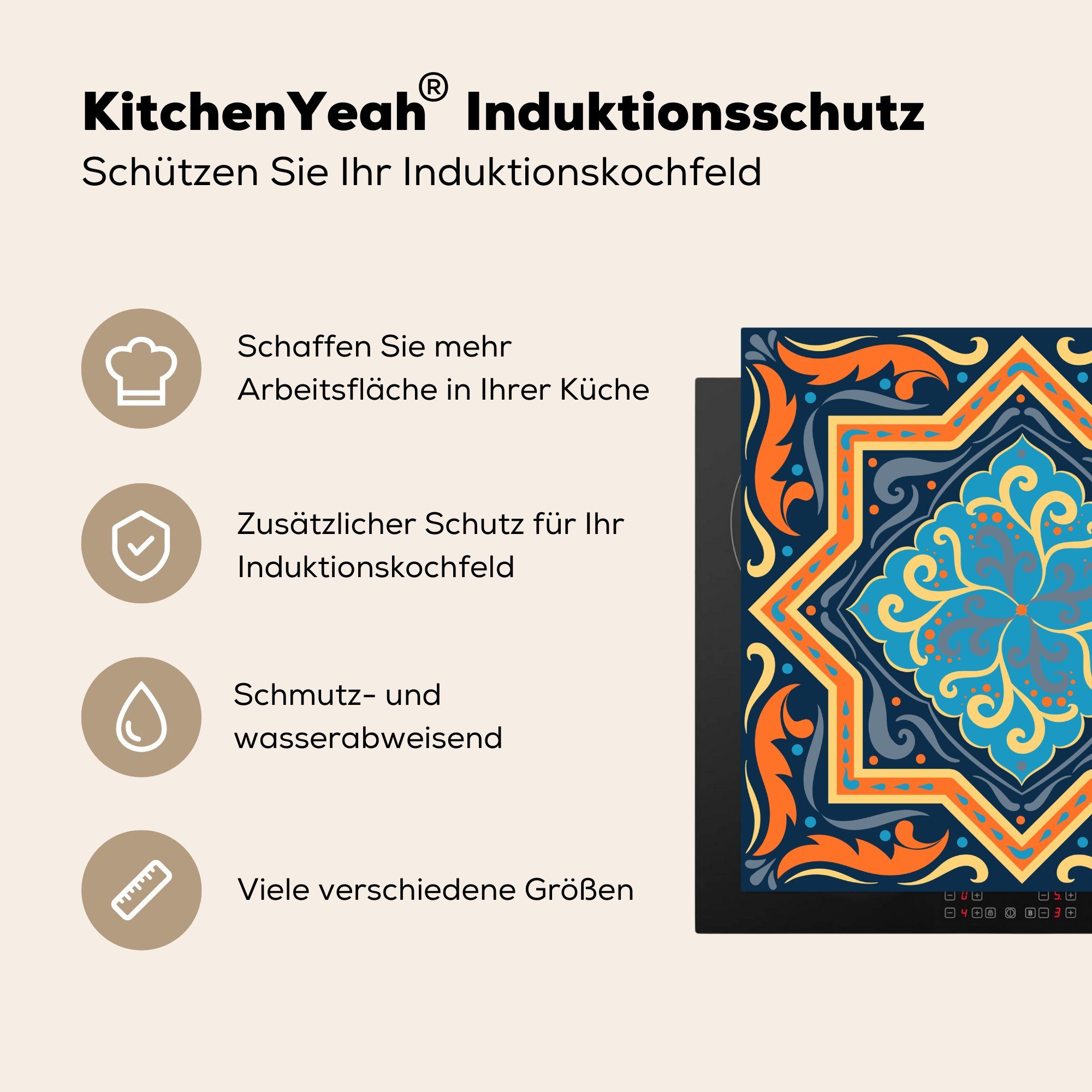 MuchoWow Herdblende-/Abdeckplatte Stern - Vinyl, (1 tlg), Arbeitsplatte 78x78 cm, Gelb Muster, für Ceranfeldabdeckung, küche 