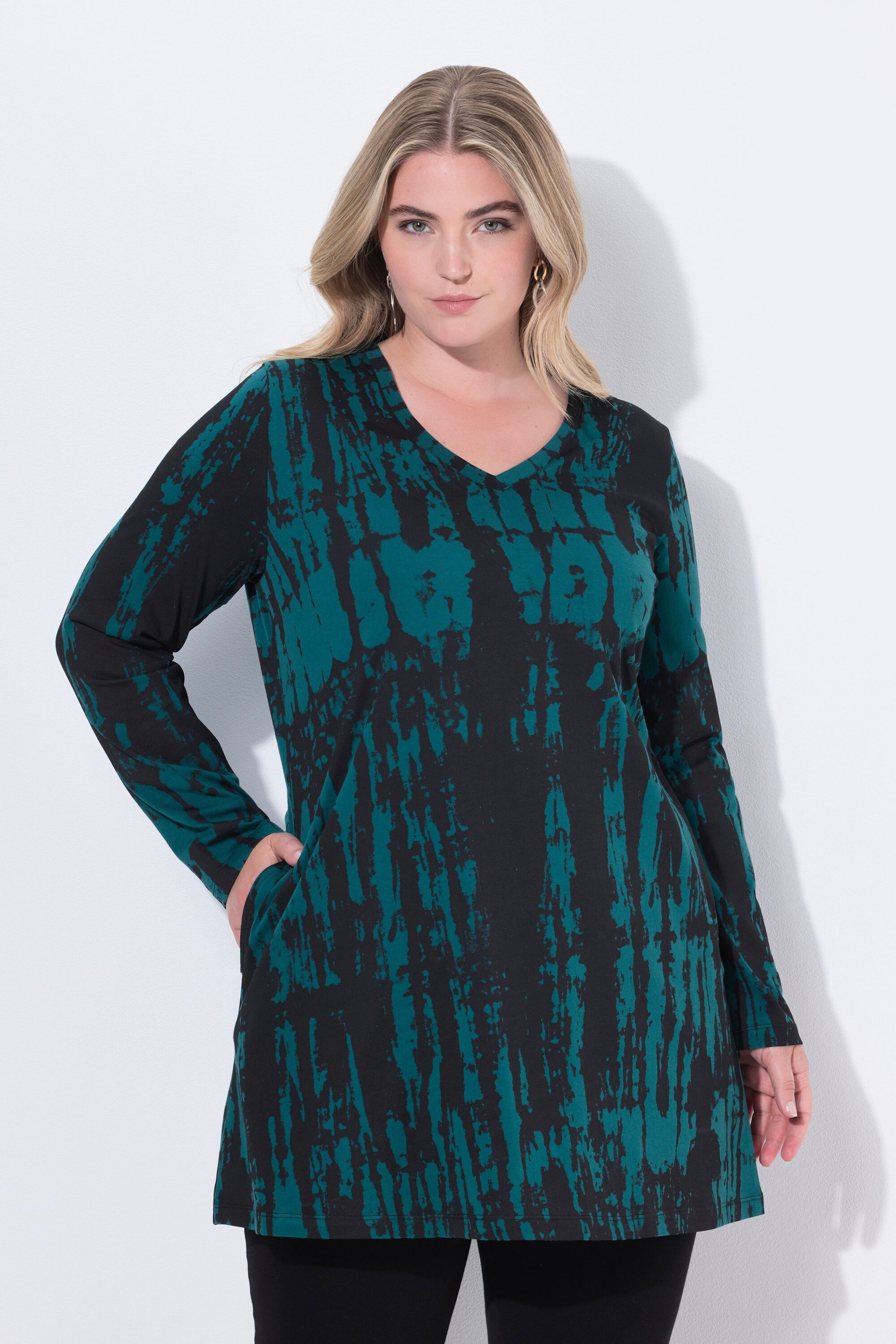 Ulla Popken Longshirt Longshirt Farbverlauf A-Linie V-Ausschnitt Langarm günstig online kaufen