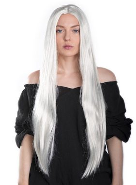 Maskworld Kostüm-Perücke Langhaar Perücke weißblond, Weiße lange Haare als Perücke für Dunkelelfen und andere magische W