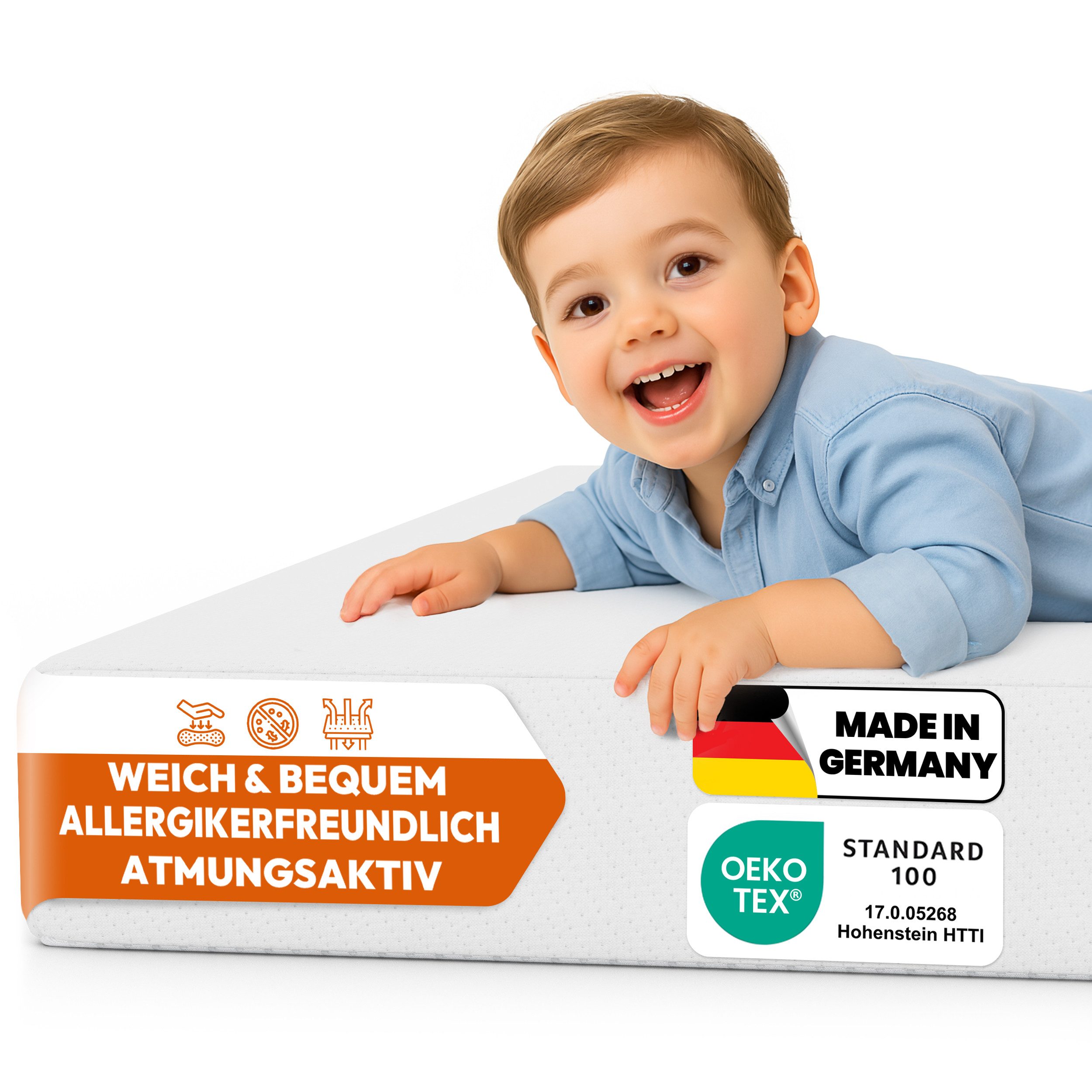 Kindermatratze Baby Kindermatratze, Foxx, (60x120 cm, Hochwertiger Schaumstoffkern, Bezug abnehmbar und waschbar), Matratze für Gitterbett oder Reisebett