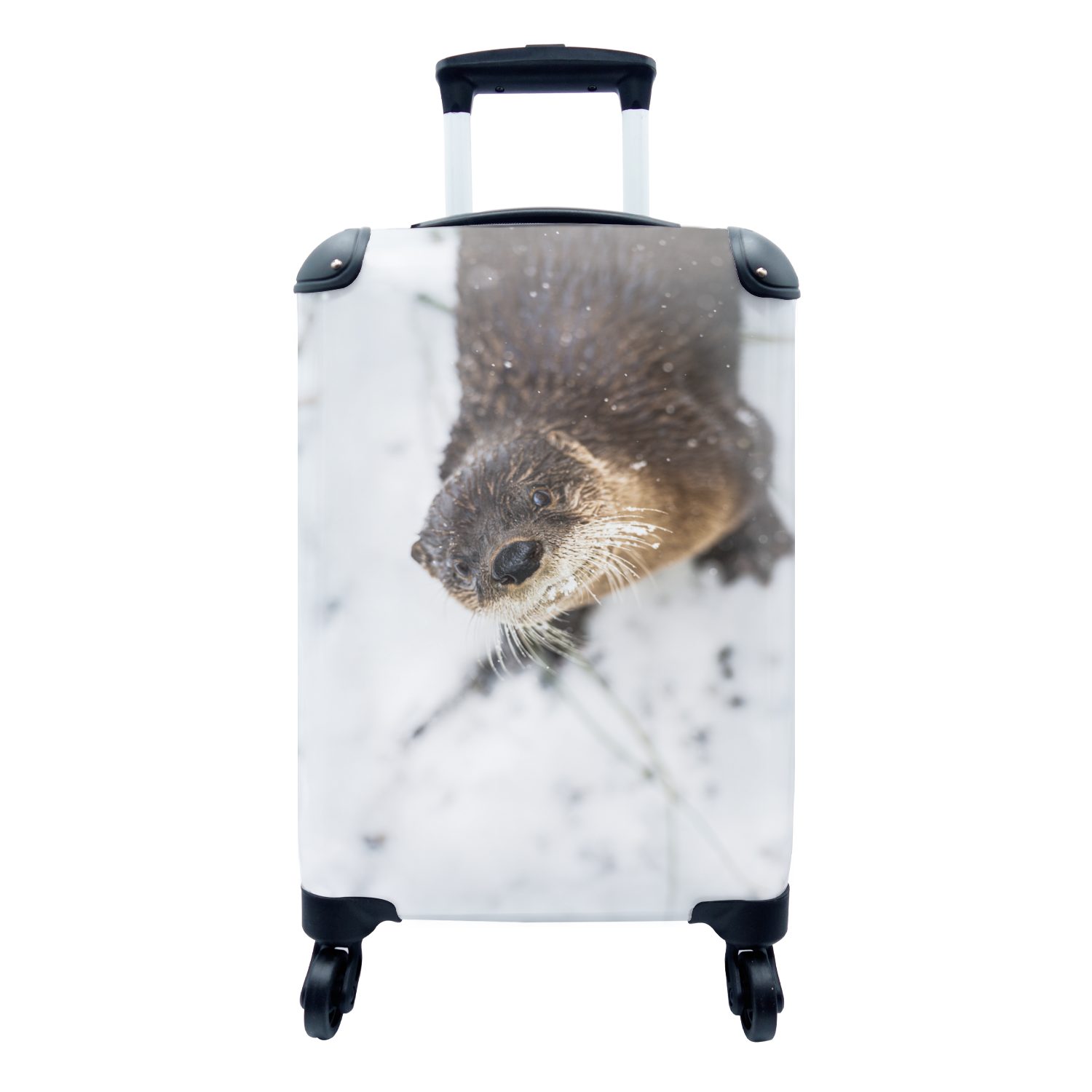 Otter Ferien, Schnee - 4 MuchoWow Handgepäck Reisetasche Rollen, mit Trolley, rollen, Tier, Handgepäckkoffer - Reisekoffer für