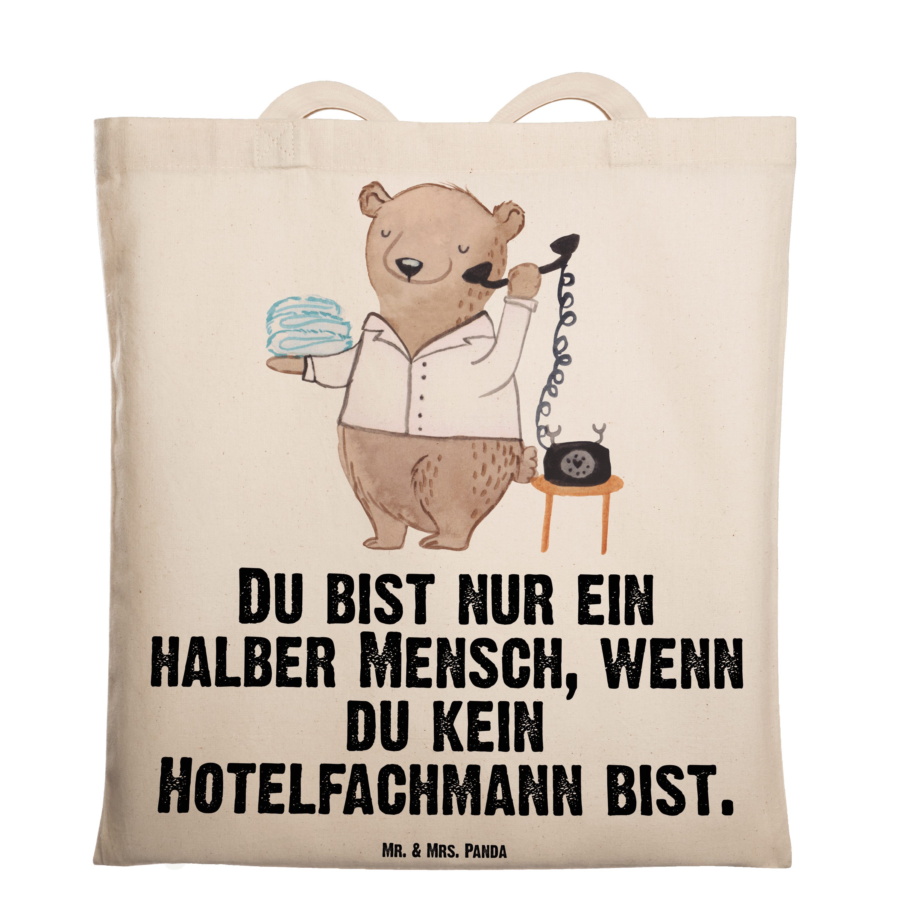 Mr. & Mrs. Panda Tragetasche Hotelfachmann mit Herz - Transparent - Geschenk, Hoteleröffnung, Jute (1-tlg)