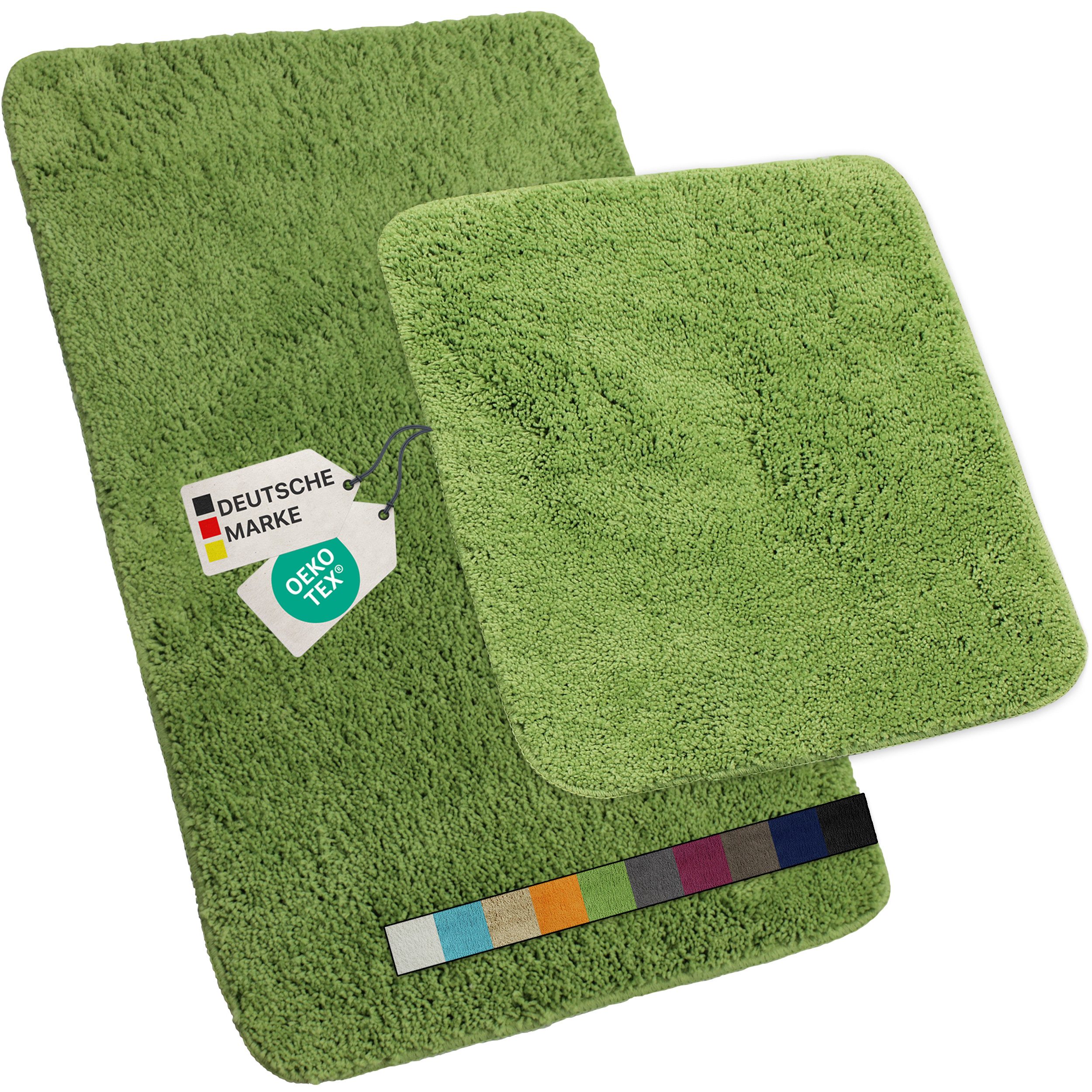 NYVI Badematte Коврики для ванной Set 2 teilig NYVISpa Lasalle Grün Badezimmerteppich Set, Höhe 20 mm, Polyester, Badematte 50x80cm + WC Vorleger ohne Ausschnitt, Rutschfest & Waschbar