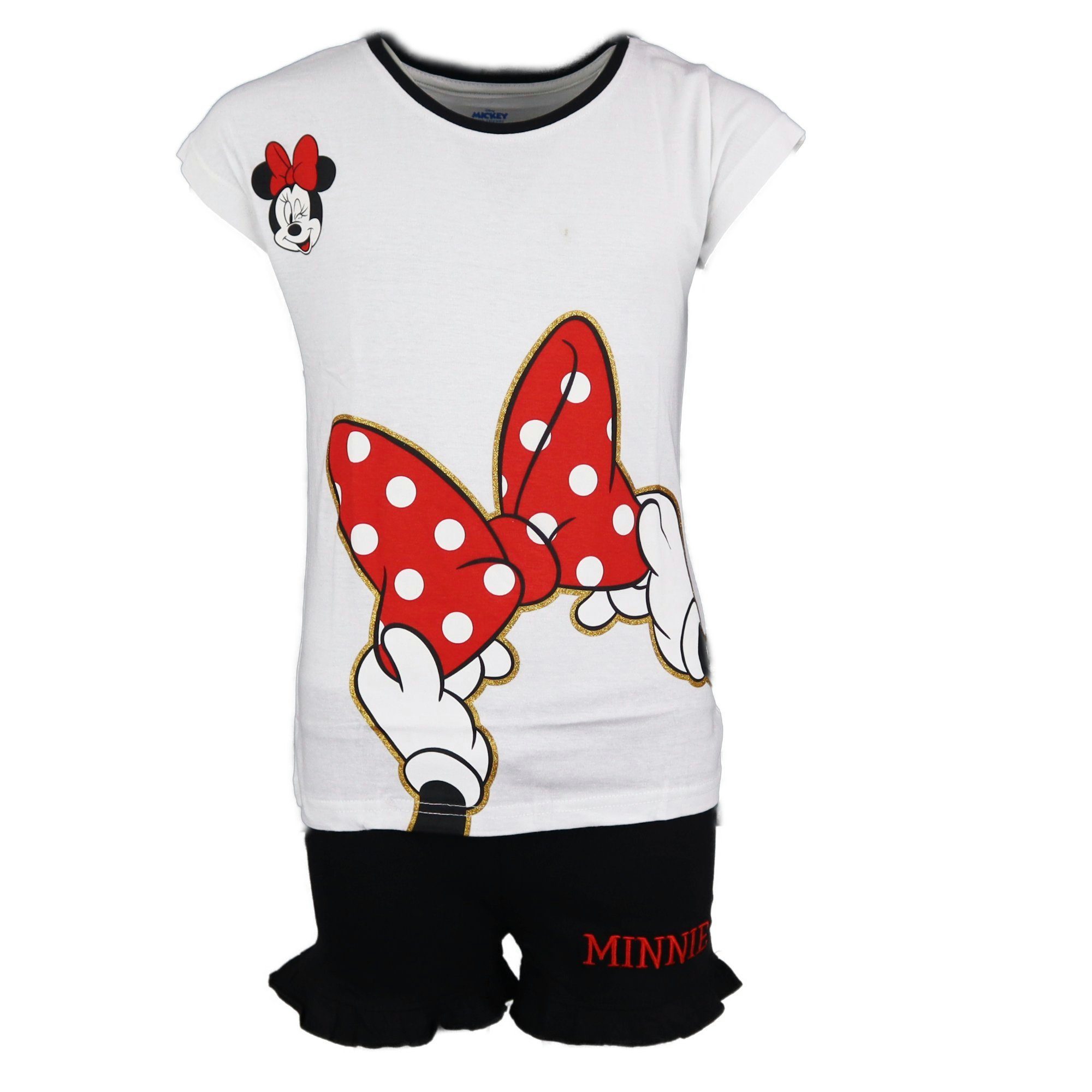 Wäsche/Bademode Nachtwäsche Disney Minnie Mouse Schlafanzug Minnie Maus Mädchen kurzarm Pyjama Gr. 134 bis 164, Baumwolle, Rot o