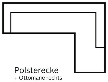 Home affaire Ecksofa Rice L-Form, Set, mit Hocker, Massivholzfüße und Federkernpolsterung