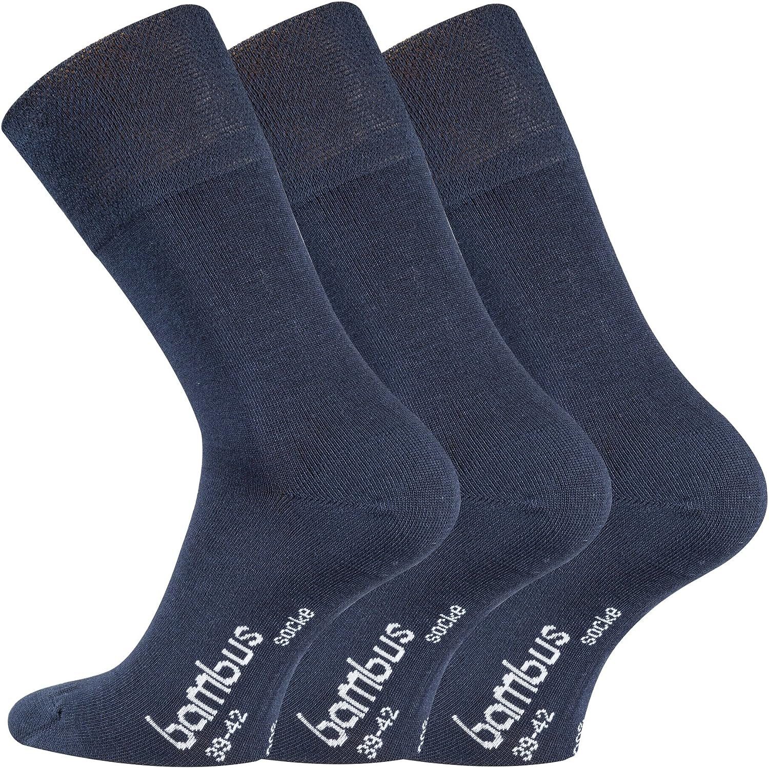 TippTexx 24 Komfortsocken 6 Paar Bambus Socken, DIE Geruchs-Killer, Bambussocken ohne Gummidruck Marineblau