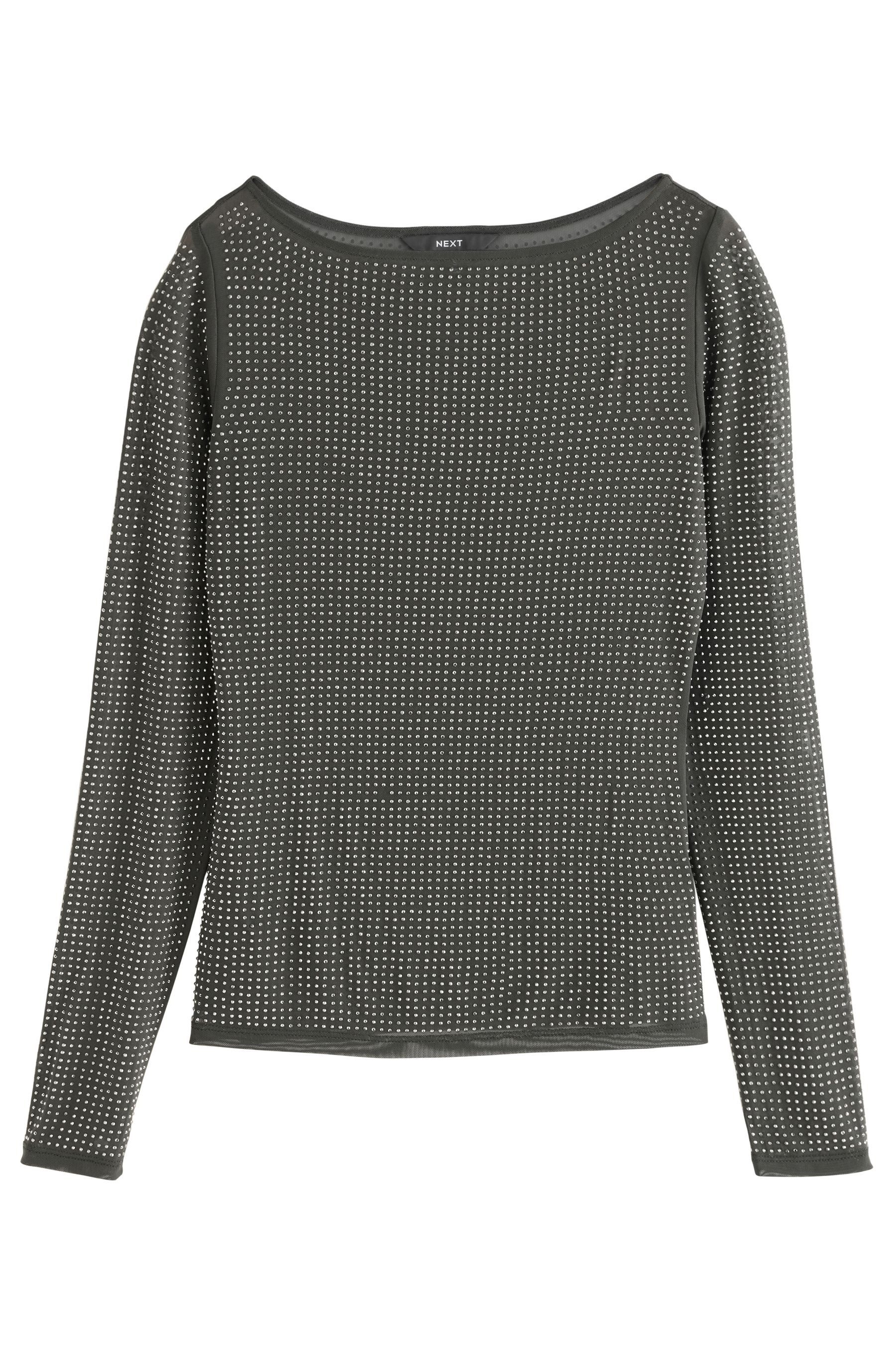Blusenshirt Glitzerndes Mesh-Oberteil mit U-Boot-Ausschnitt