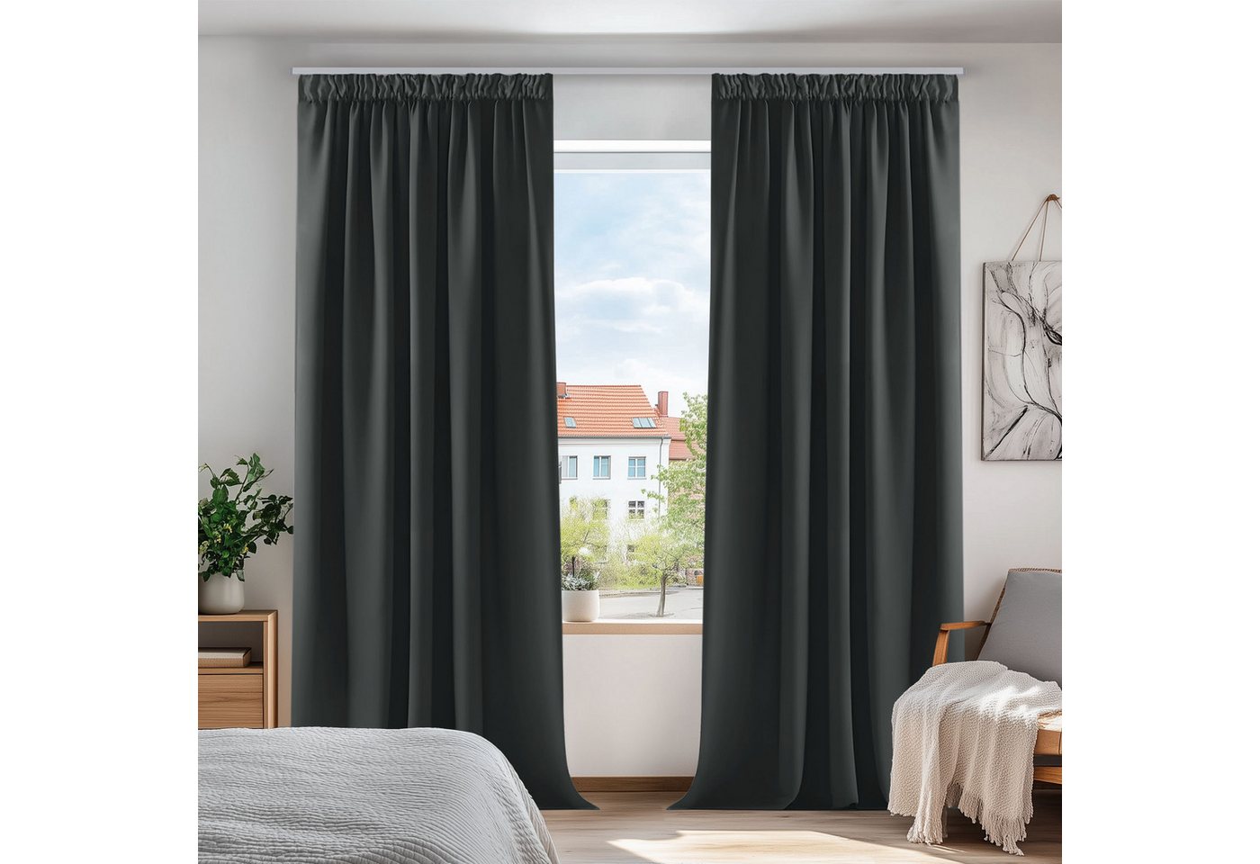 Deconovo Verdunkelungsvorhang Gardinen mit Kräuselband Blickdicht Vorhänge Wohnzimmer 2er Set, Vorhang Verdunkelung Vorhänge Kälteschutz Schlafzimmer Thermovorhang