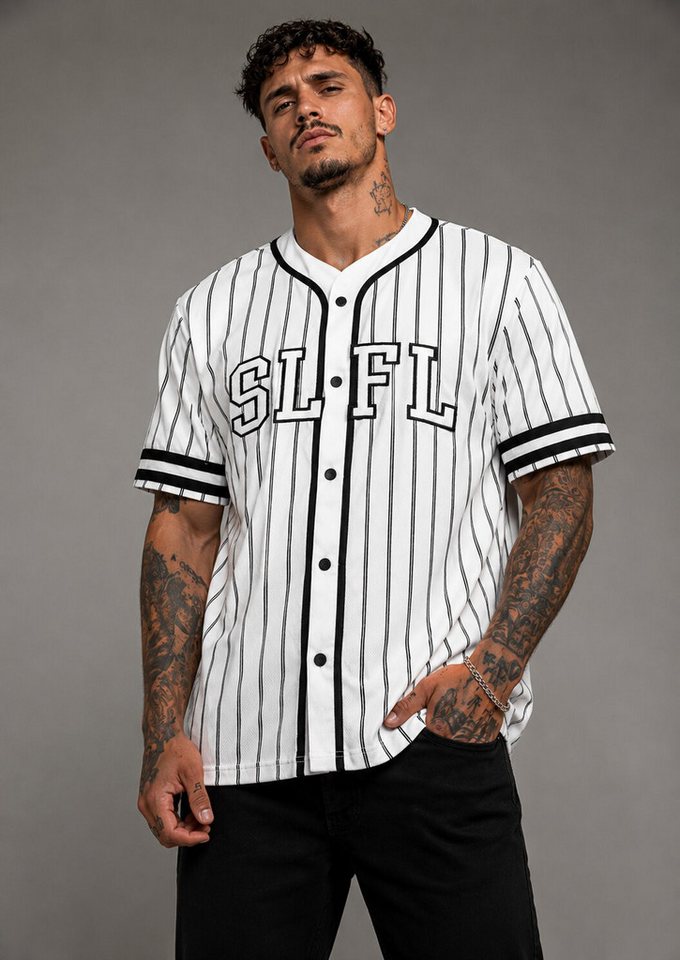 SUBLEVEL T-Shirt Herren Shirt Rugby Jersey Logo moderner Look verlängerter Rücken, All Over Streifen, Frontapplikation