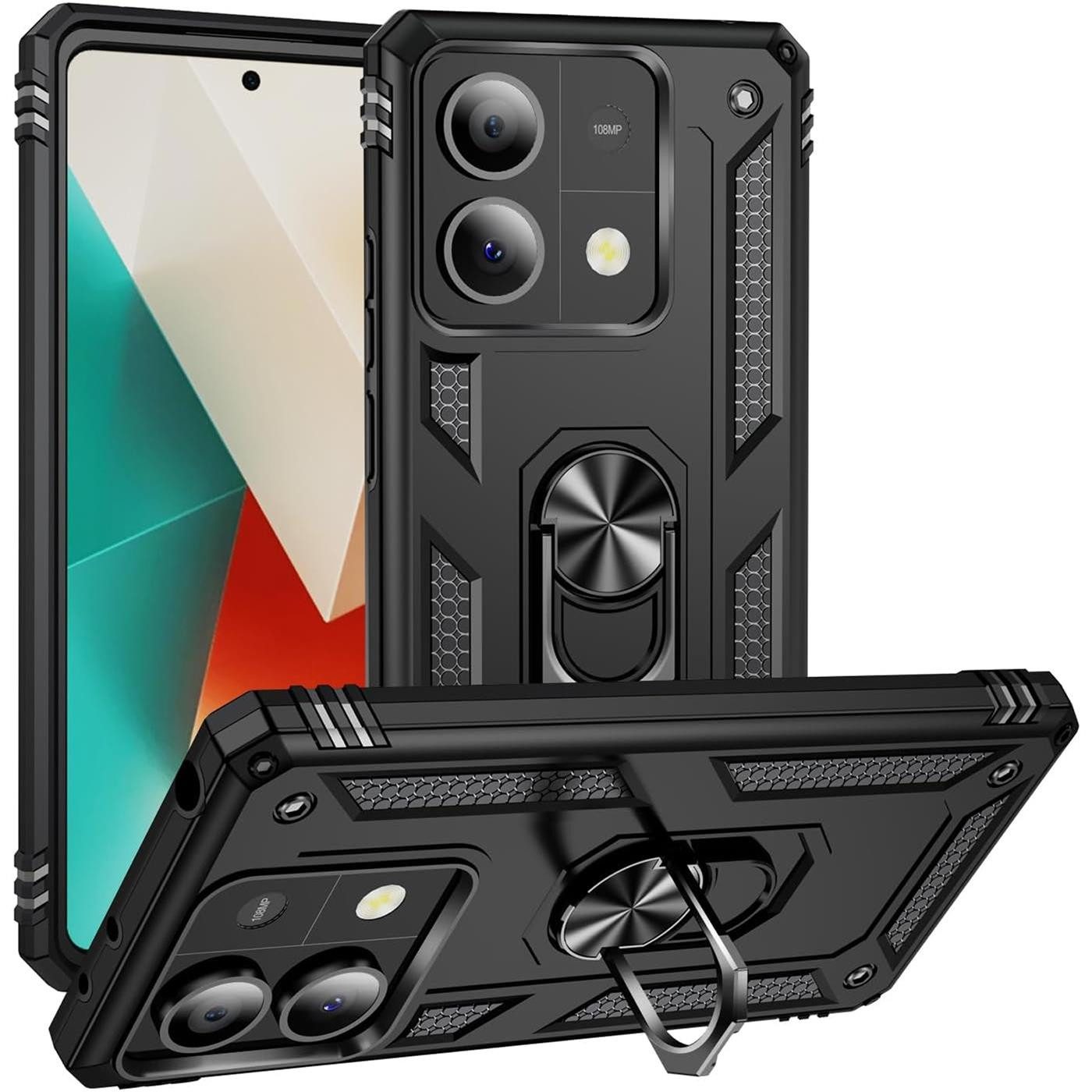 CoolGadget Handyhülle Armor Shield Case für Xiaomi Redmi Note 13 5G 6,67 Zoll, Outdoor Cover Magnet Ringhalterung Handy Hülle für Redmi Note 13 5G