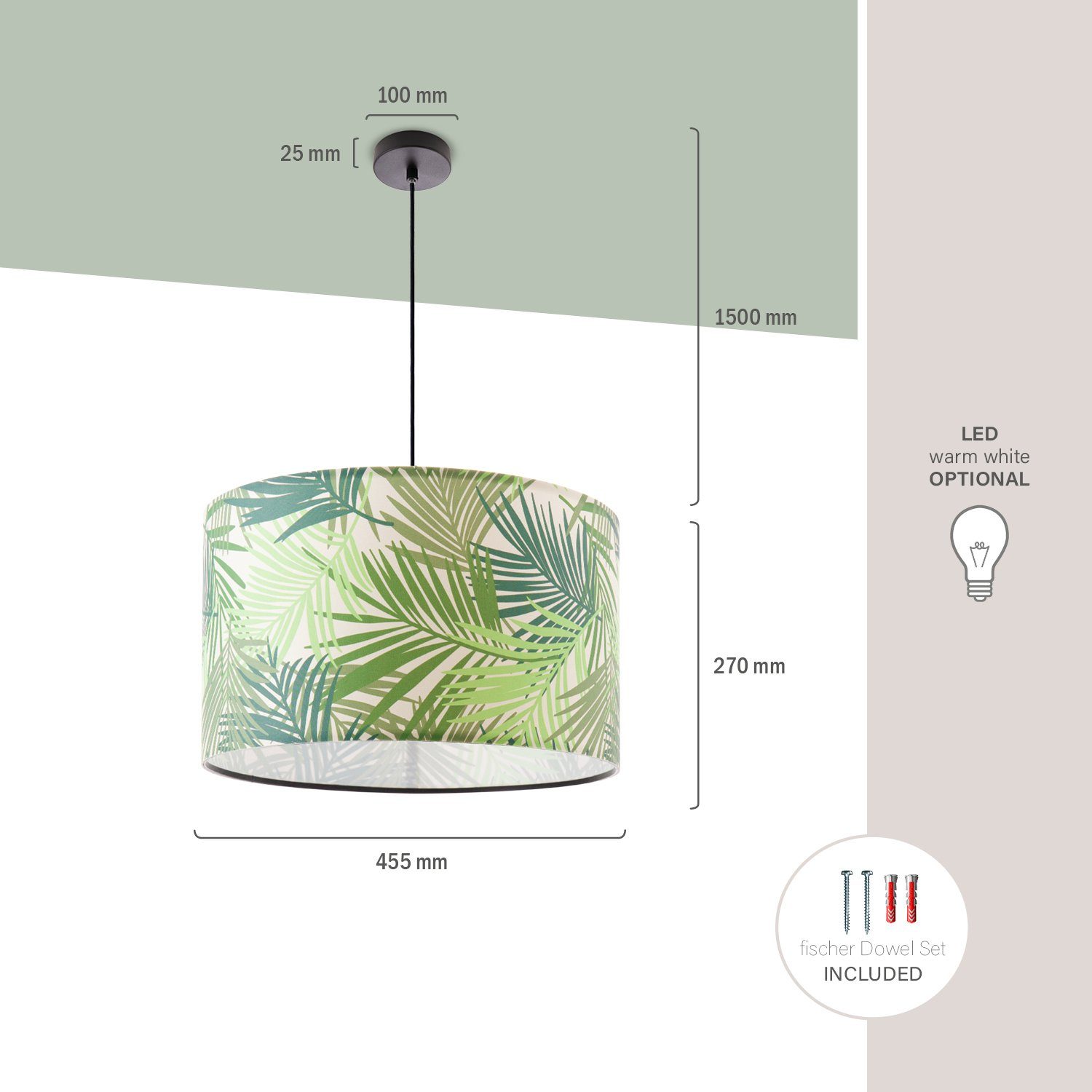 Palme Leuchtmittel, Home 534, Pendelleuchte Lampenschirm Esstisch Küchenlampe Wohnzimmer ohne Jungle Ostende Paco Modern