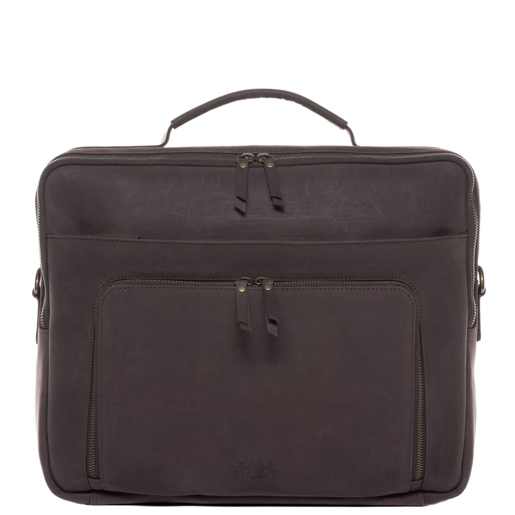 SID & VAIN Messenger Bag echt Leder Aktentasche 15 Zoll Laptop Fach braun, Laptoptasche 15,4 Zoll Echtleder, Businesstasche Damen Herren braun