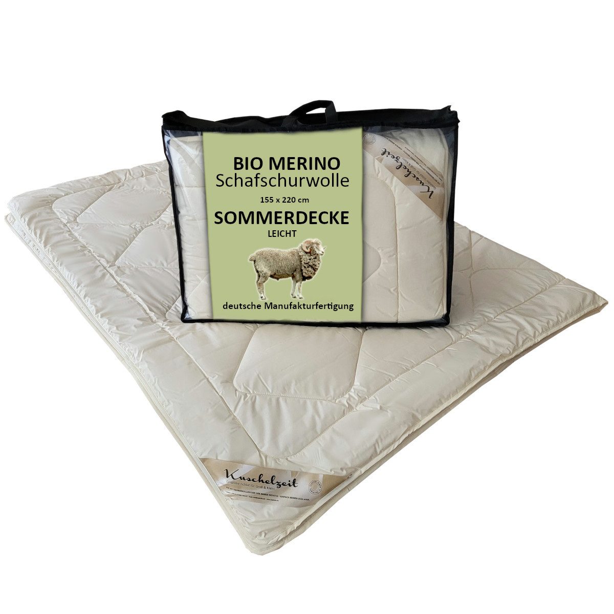 Meivita Naturhaarbettdecke Bio Merino Schafschurwolle Sommerdecke kbA und kbT, Füllung: 100% Wolle kbT, Bezug: 100% Baumwolle kbA, Bettdecke Hergestellt in Deutschland