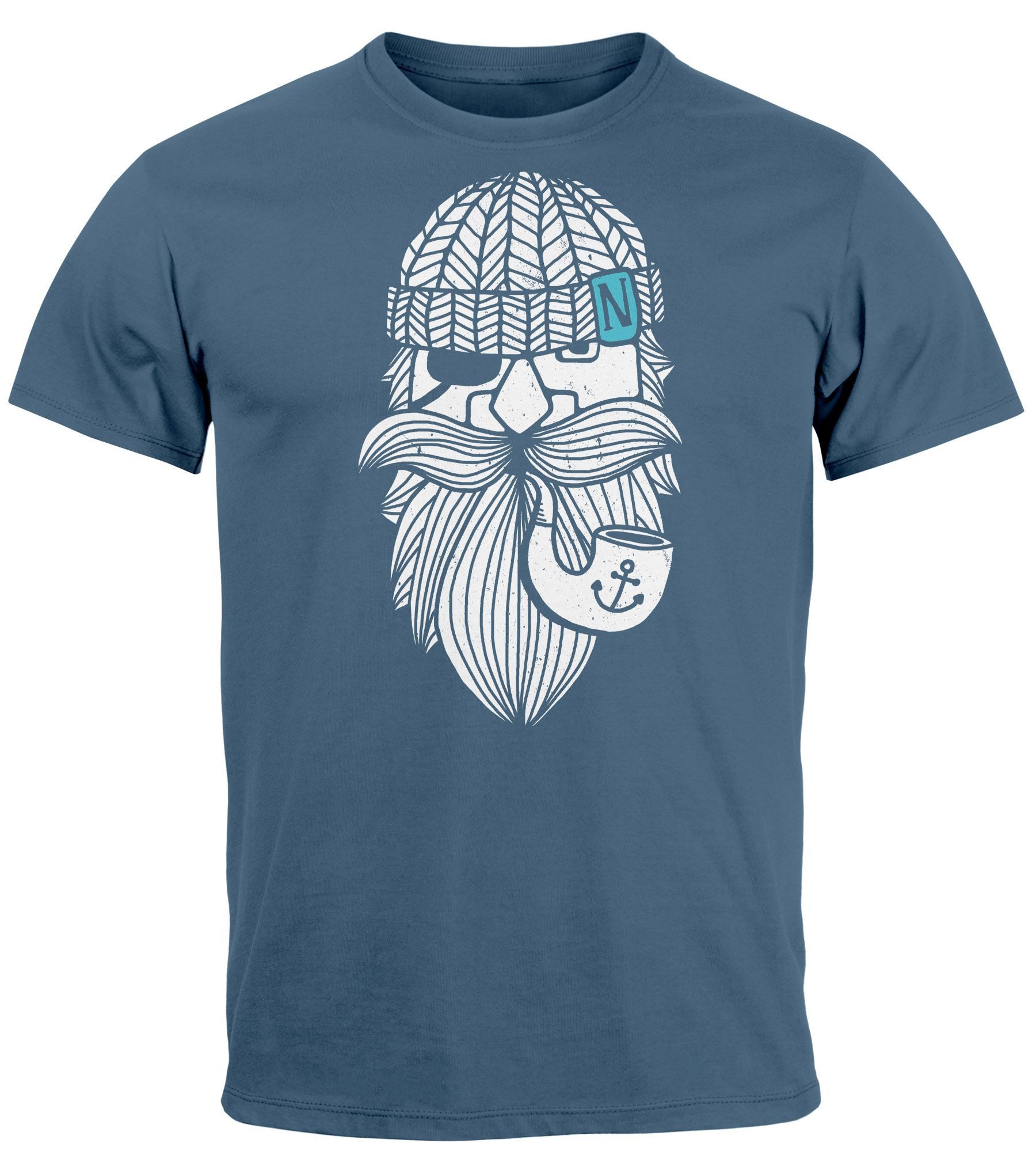 Neverless Print-Shirt Herren T-Shirt Printshirt Seemann Bart Seefahrer Nordisch Maritim mit Print