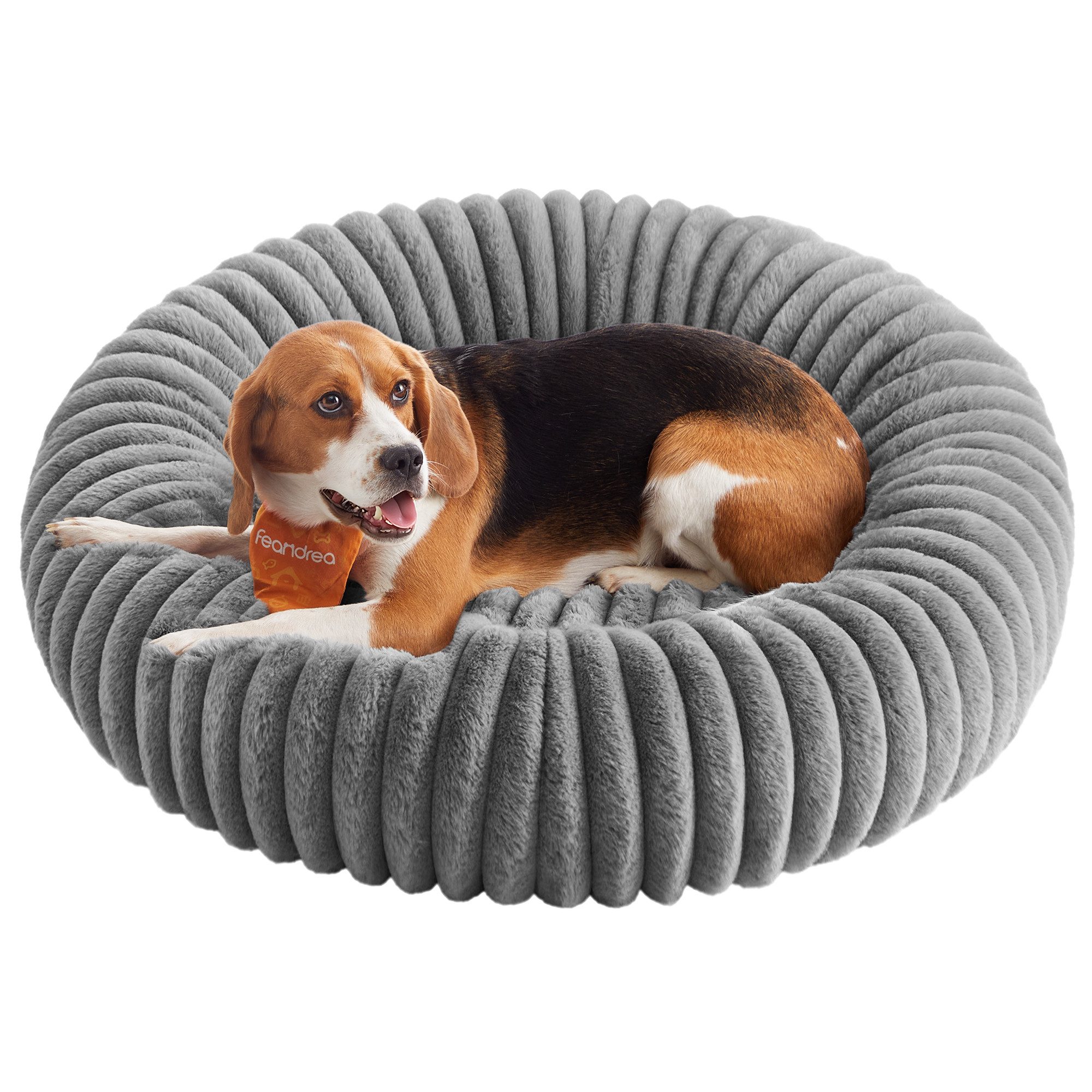 FEANDREA Hundebett Katzenbett, Hundekörbchen, Hundekissen, rutschfest, taubengrau, großes, 80 cm Durchmesser, waschbar, weiche Polsterung