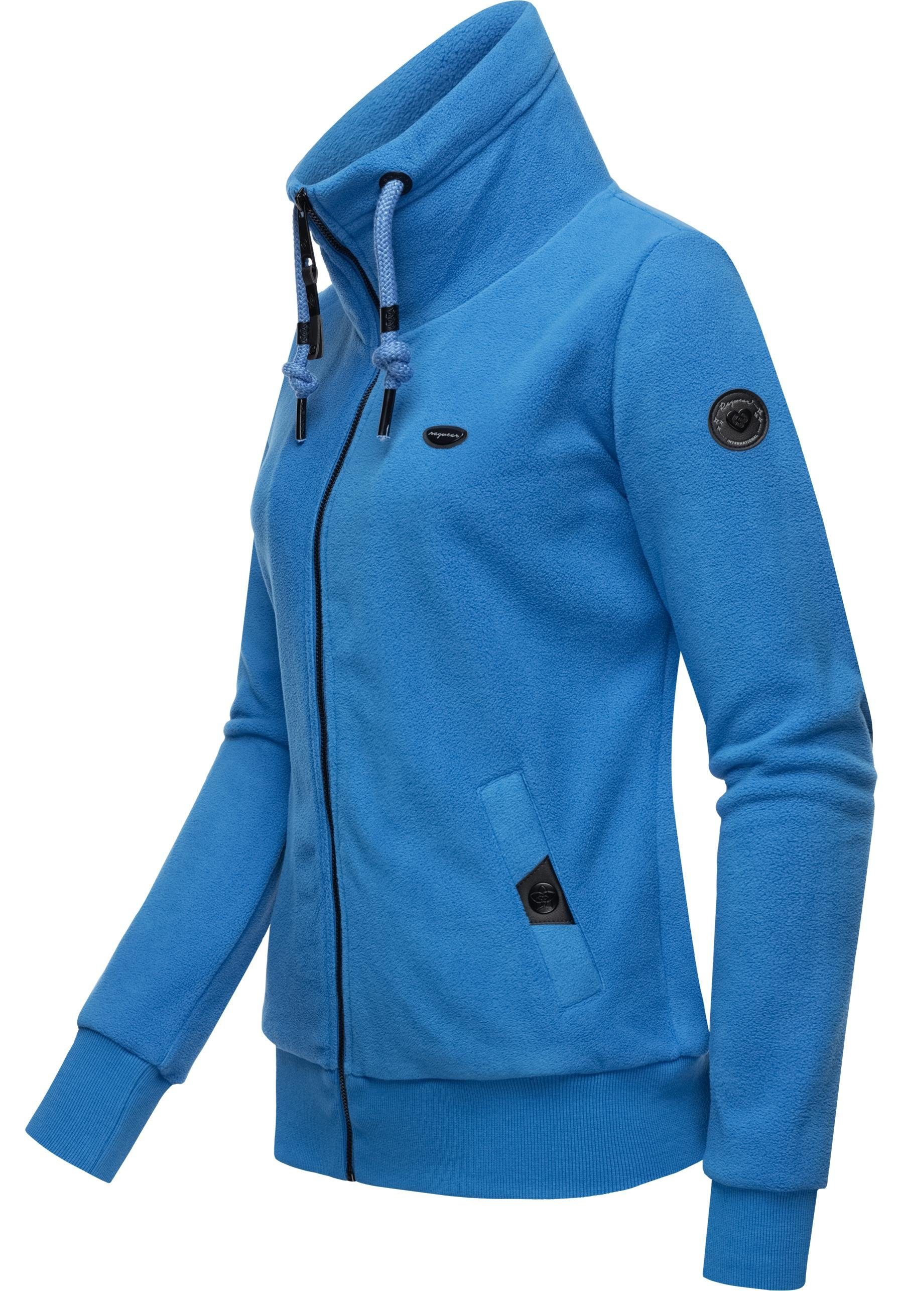 Solid weicher Zip blau Fleece mit Kordeln Zip-Sweater Rylie Sweatjacke Ragwear Fleece