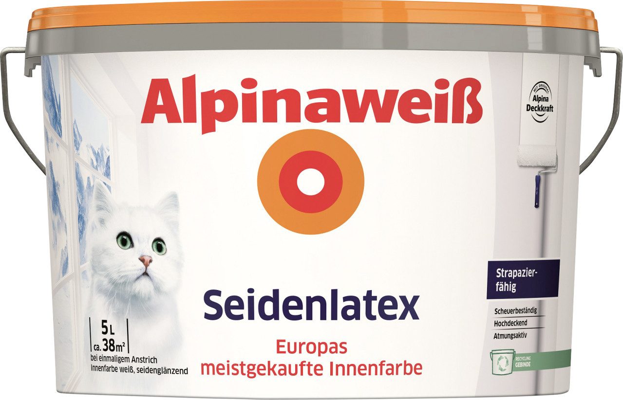 Alpina Wandfarbe Alpina Seidenlatex Alpinaweiß 5 L seidenglänzend
