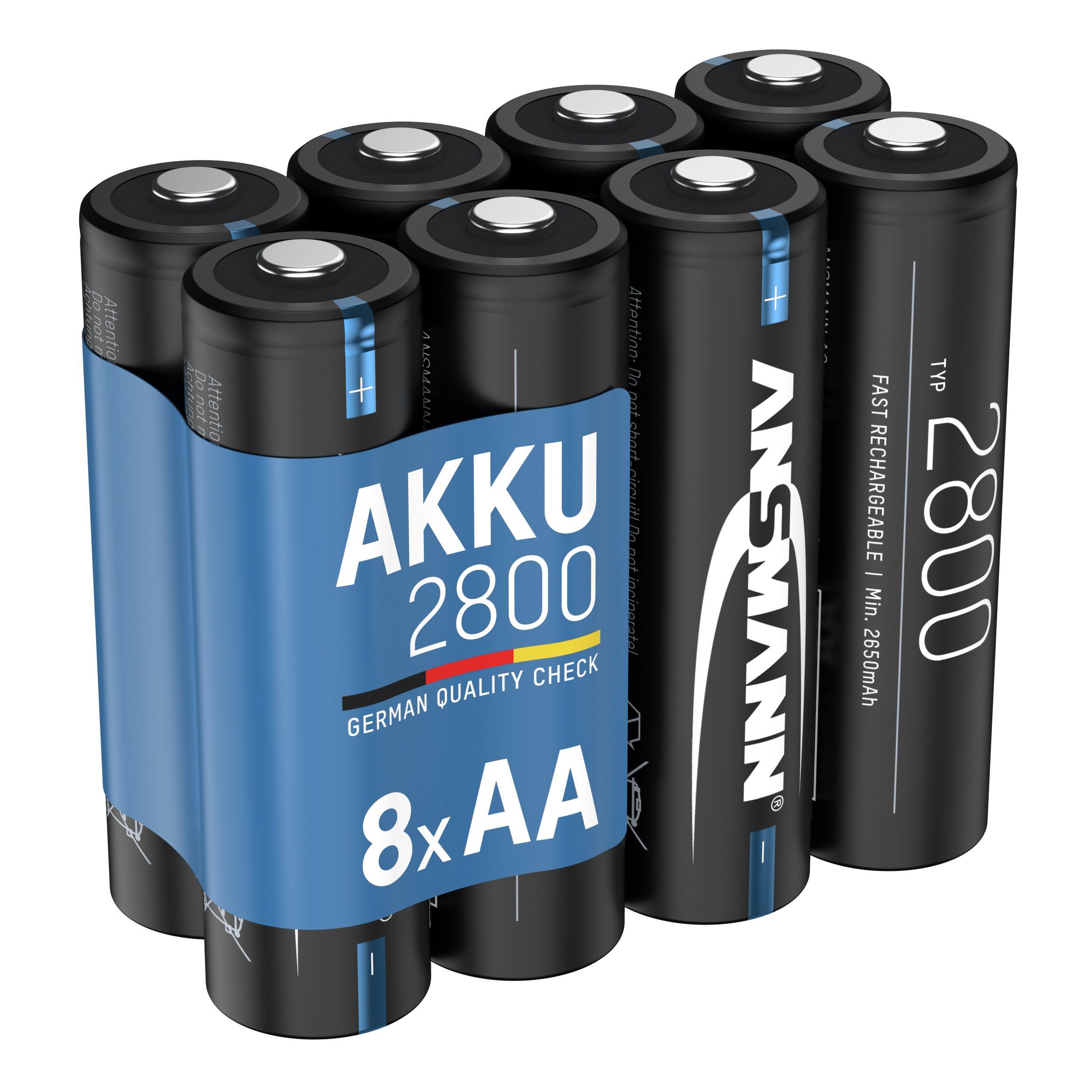 (1.2 Batterien NiMH V) (8 Akku - AA Akku 2850mAh 1,2V mAh wiederaufladbar Mignon Stück) ANSMANN® 2850