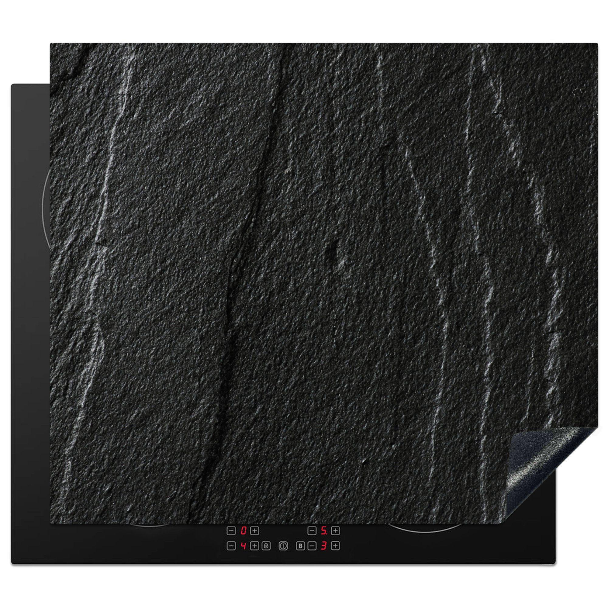 MuchoWow Herdblende-/Abdeckplatte Stein - Anthrazit - Dunkelgrau - Steinstruktur, Vinyl, (1 tlg), 60x52 cm, Mobile Arbeitsfläche nutzbar, Ceranfeldabdeckung