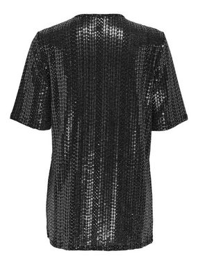 JACQUELINE de YONG T-Shirt Langes Pailletten Shirt Glitzer Kurzarm Mini Party Kleid JDYSHILA 4567 in Silber