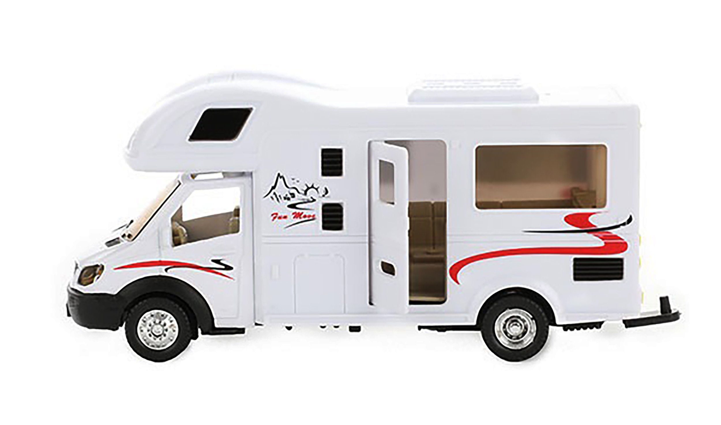 Toi-Toys Spielzeug-Bus WOHNMOBIL mit Anhänger & Schnellboot mit Rückzug 69, Camper Modell Wohnwagen Boot Bus Spielzeug Kinder