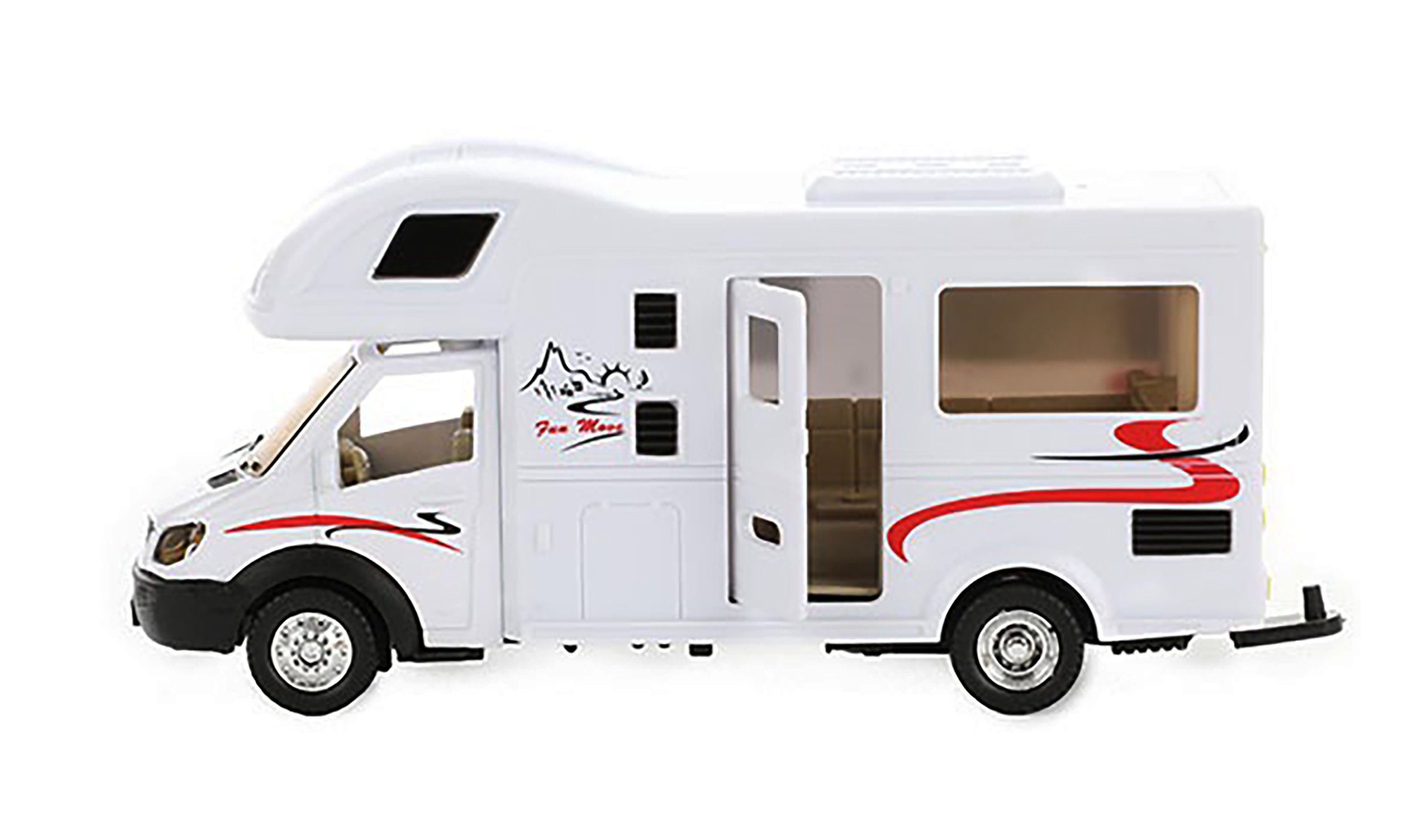 Toi-Toys Spielzeug-Bus WOHNMOBIL mit Anhänger & Schnellboot mit Rückzug 69,  Camper Modell Wohnwagen Boot Bus Spielzeug Kinder